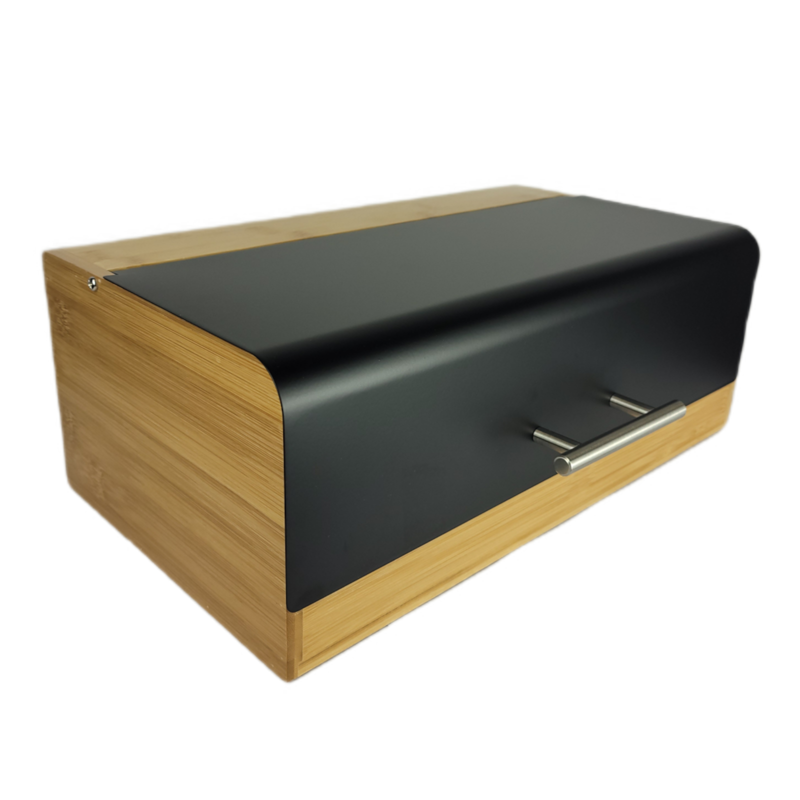 Chlebak bambusowy z czarną stalową pokrywą, nowoczesny design, 36x20x13,5