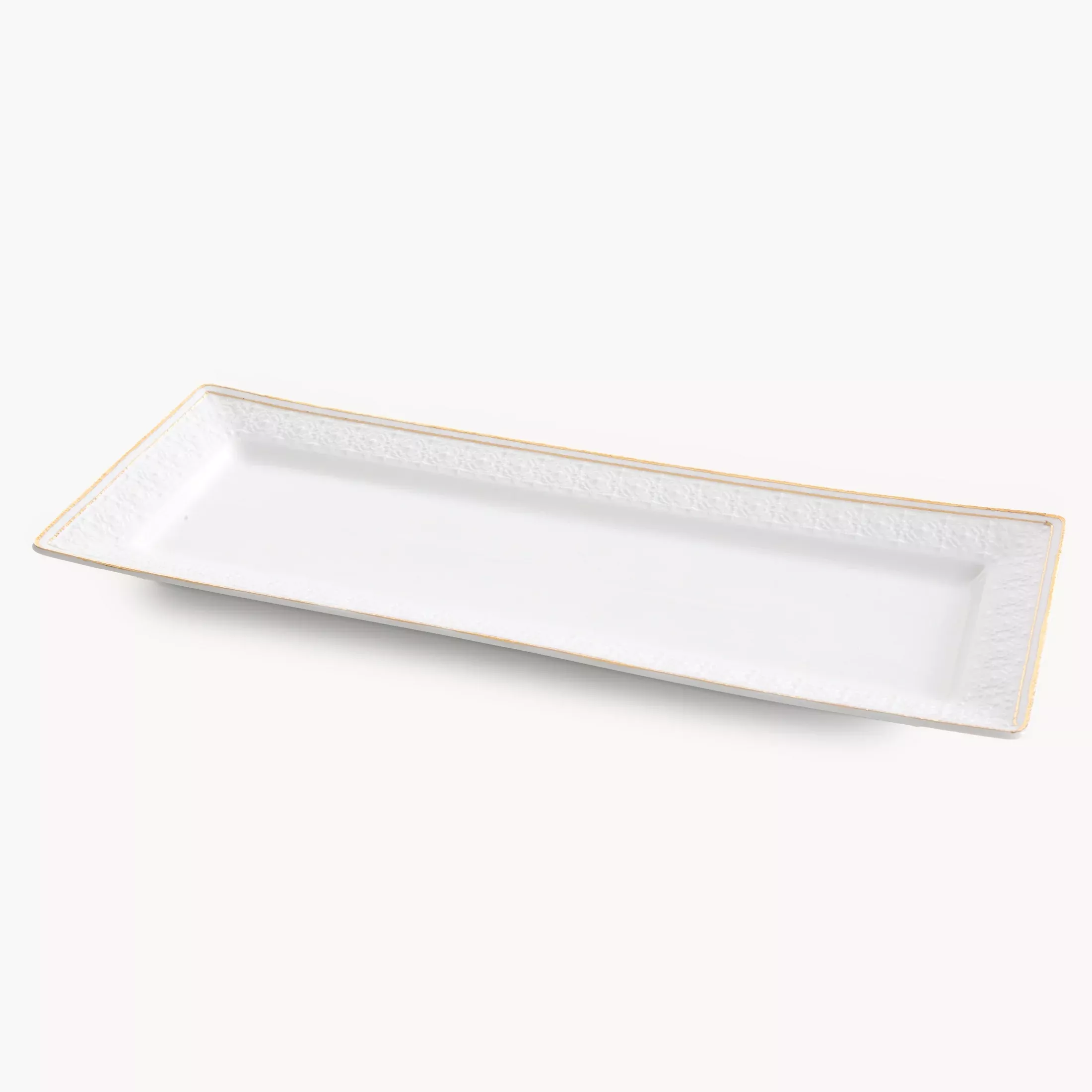 Patera ceramiczna dekoracyjna biało-złota subtelnym wytłaczanym wzorem 39x15x3 cm OLIVIA