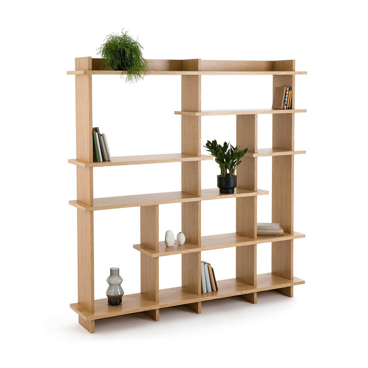 Grande étagère asymétrique plaqué chêne, Orga