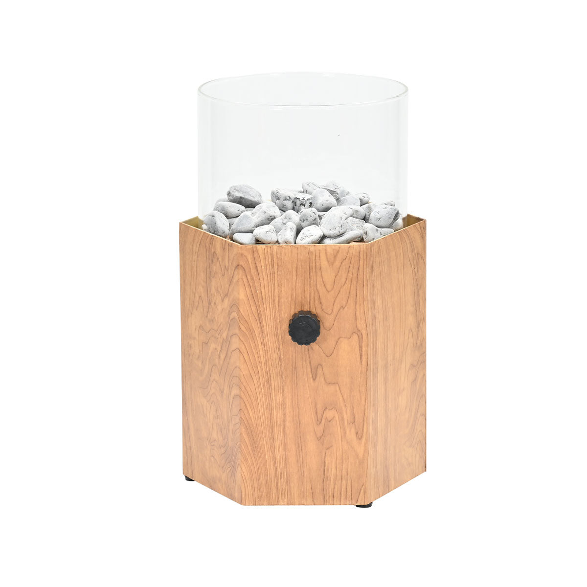 Garden Impressions tafel sfeerhaard Bilboa teak look - hexagon Ø26,5 cm