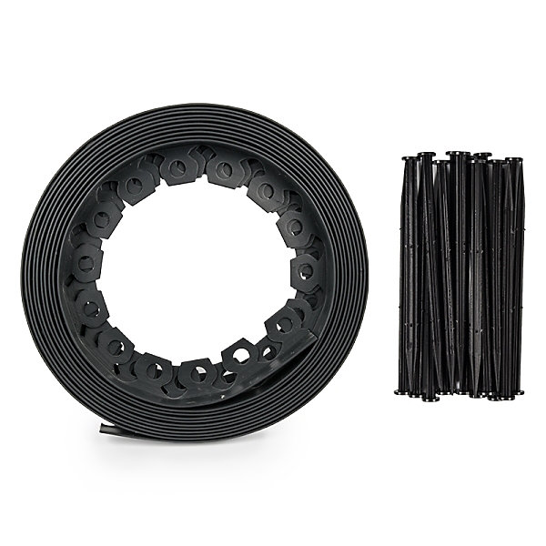 Bordure de jardin flexible noire - 5 cm x 10 mètres avec 20 piquets d'ancrage - GT GARDEN