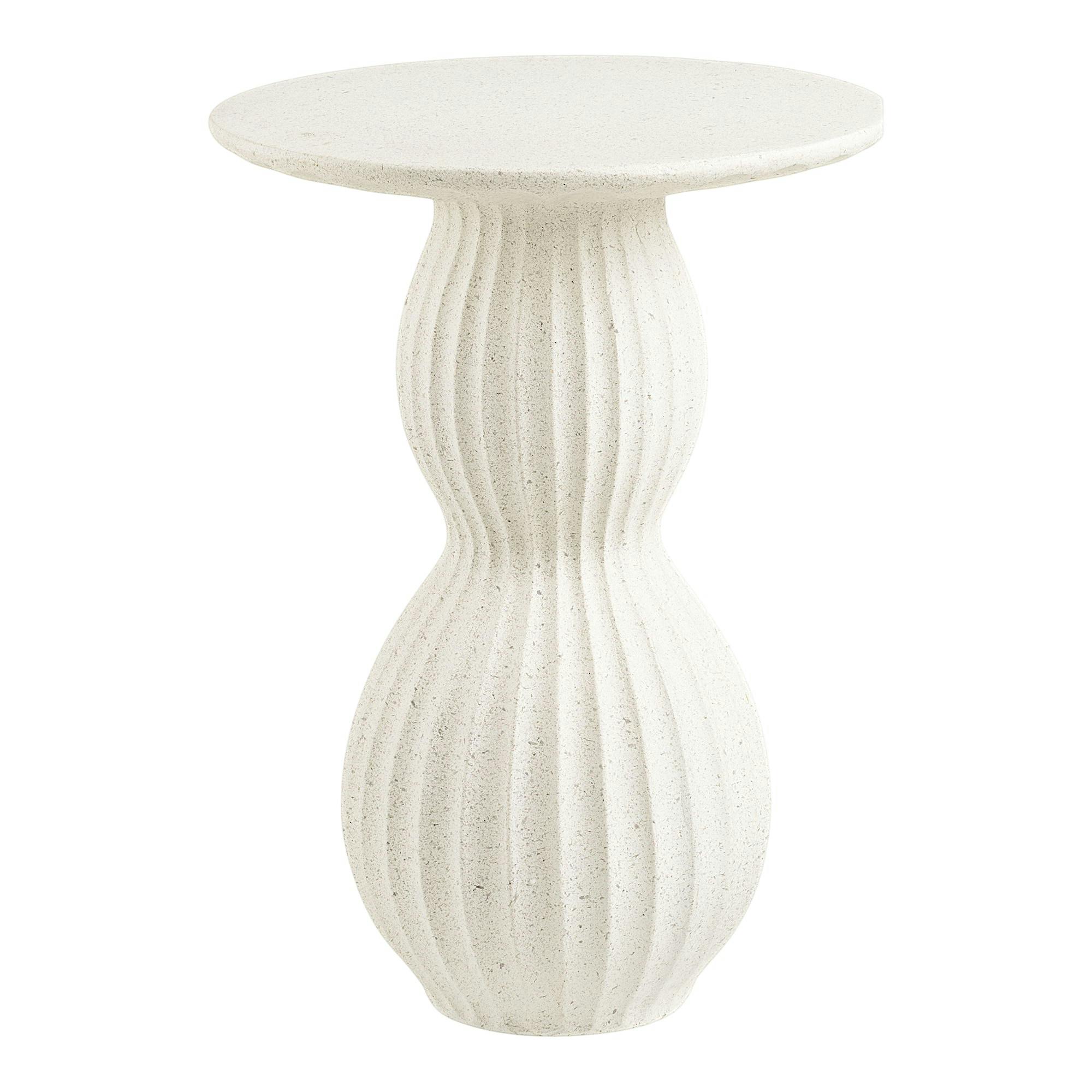Bout de canapé blanc en fibre d'argile design sablier TULUM