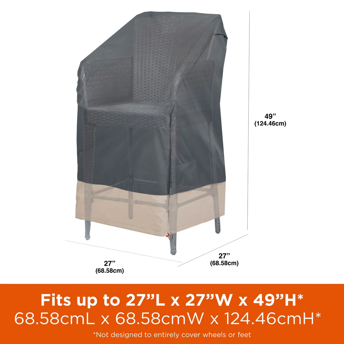 Modern Leisure® Renaissance Ultralite Stackable/High Back Bar Chair Cover, 2-Pack, 27L x 27W x 49H, Gray