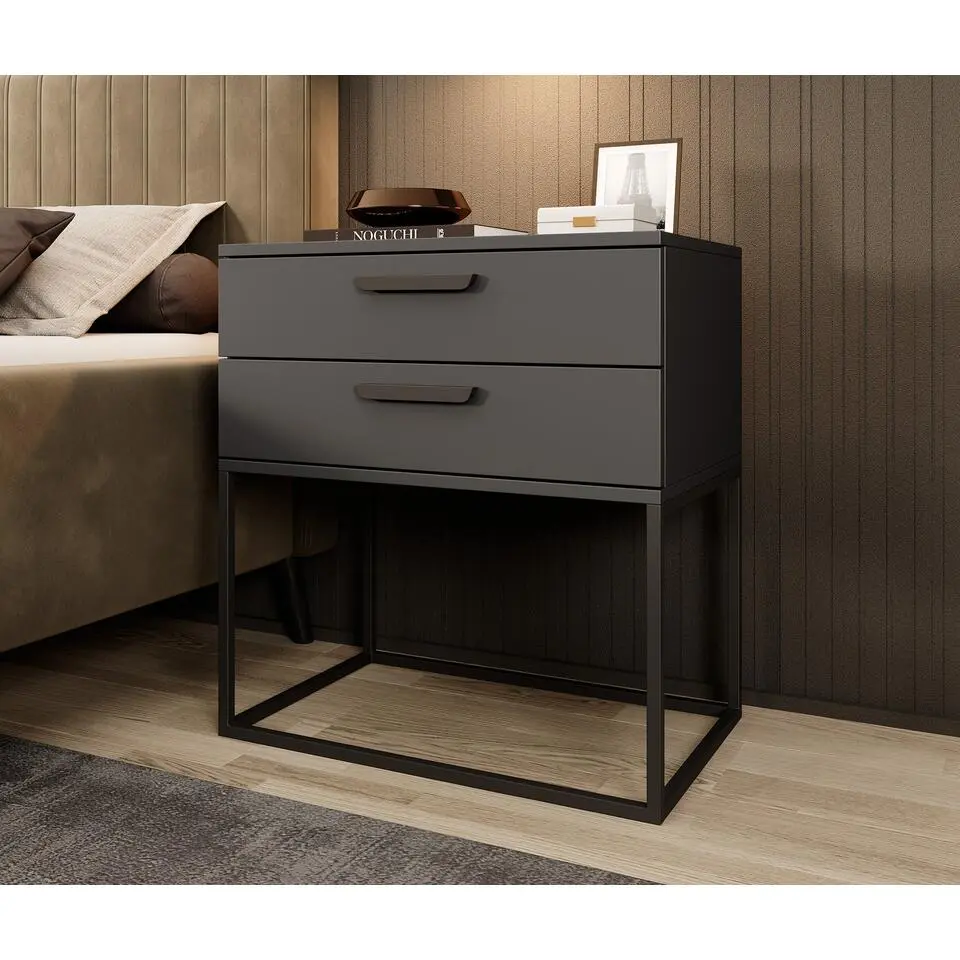 Meubella - Nachtkastje Sylvester 6 - Antraciet - 60 cm