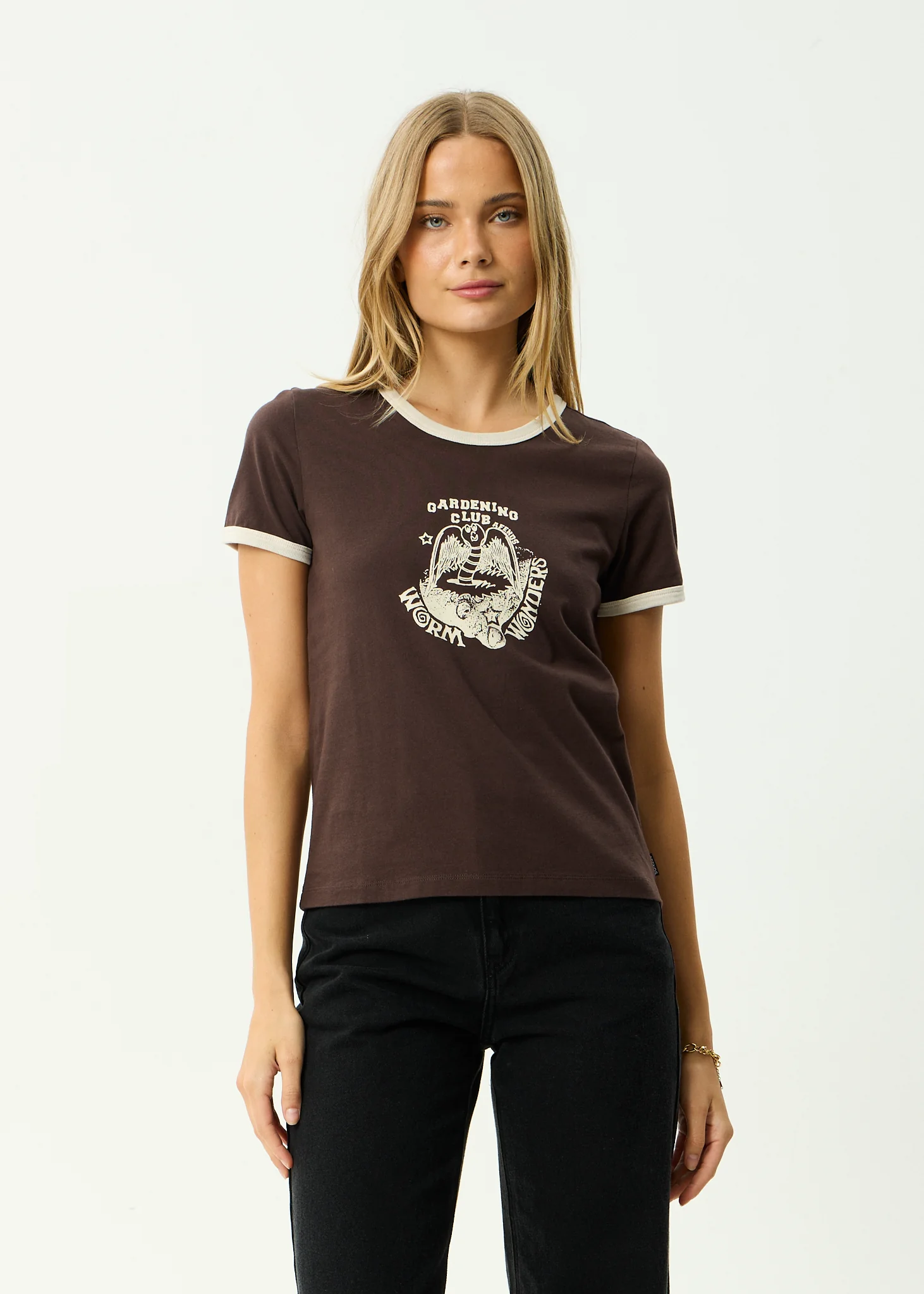 AFENDS Womens Wonders - Ringer Tee - Coffee