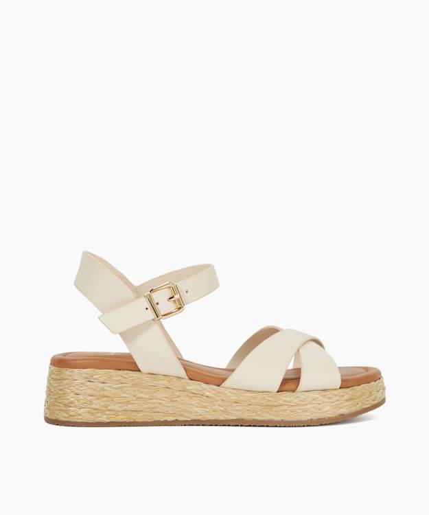 Littleton Ecru - Leather Raffia Flatform Sandals