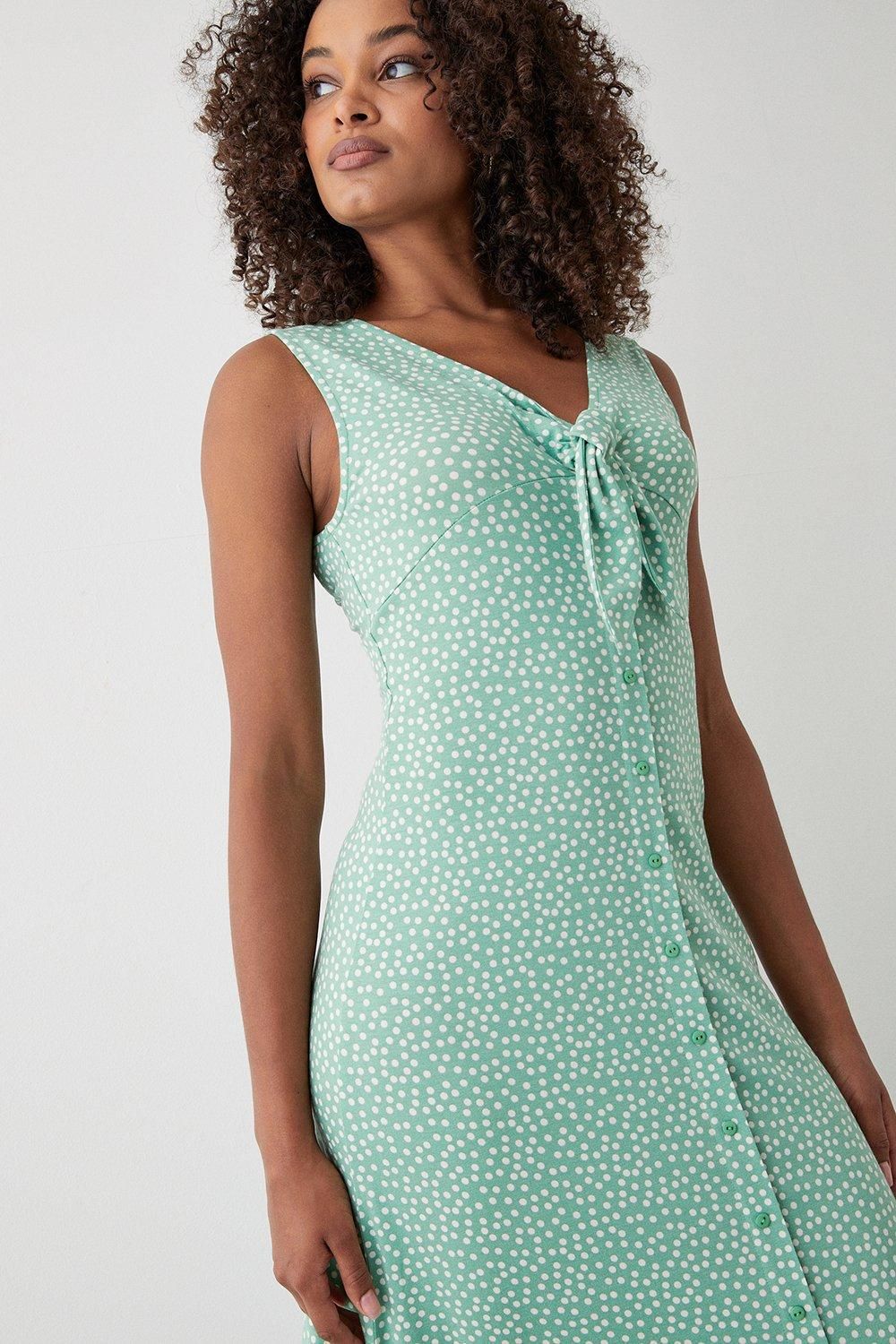 Dorothy Perkins Sage Spot Button Through Midi Dress