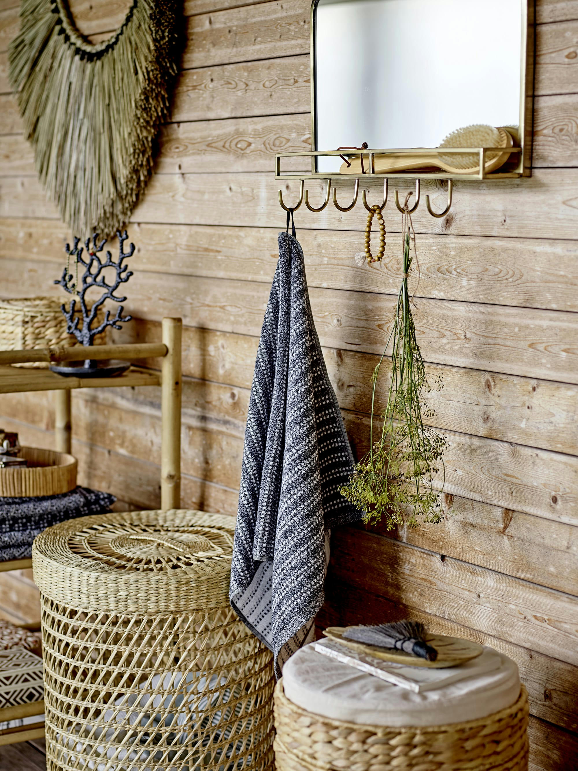 CONNIE - Lot de 2 paniers avec couvercle en jonc de mer