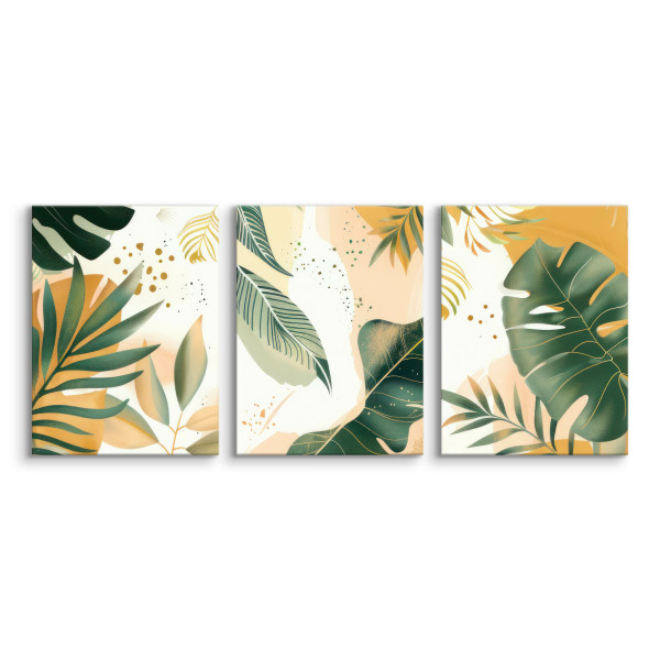 3x Obraz Set Styl Boho Liście Tropikalne Monstery Bananowce 30x40cm
