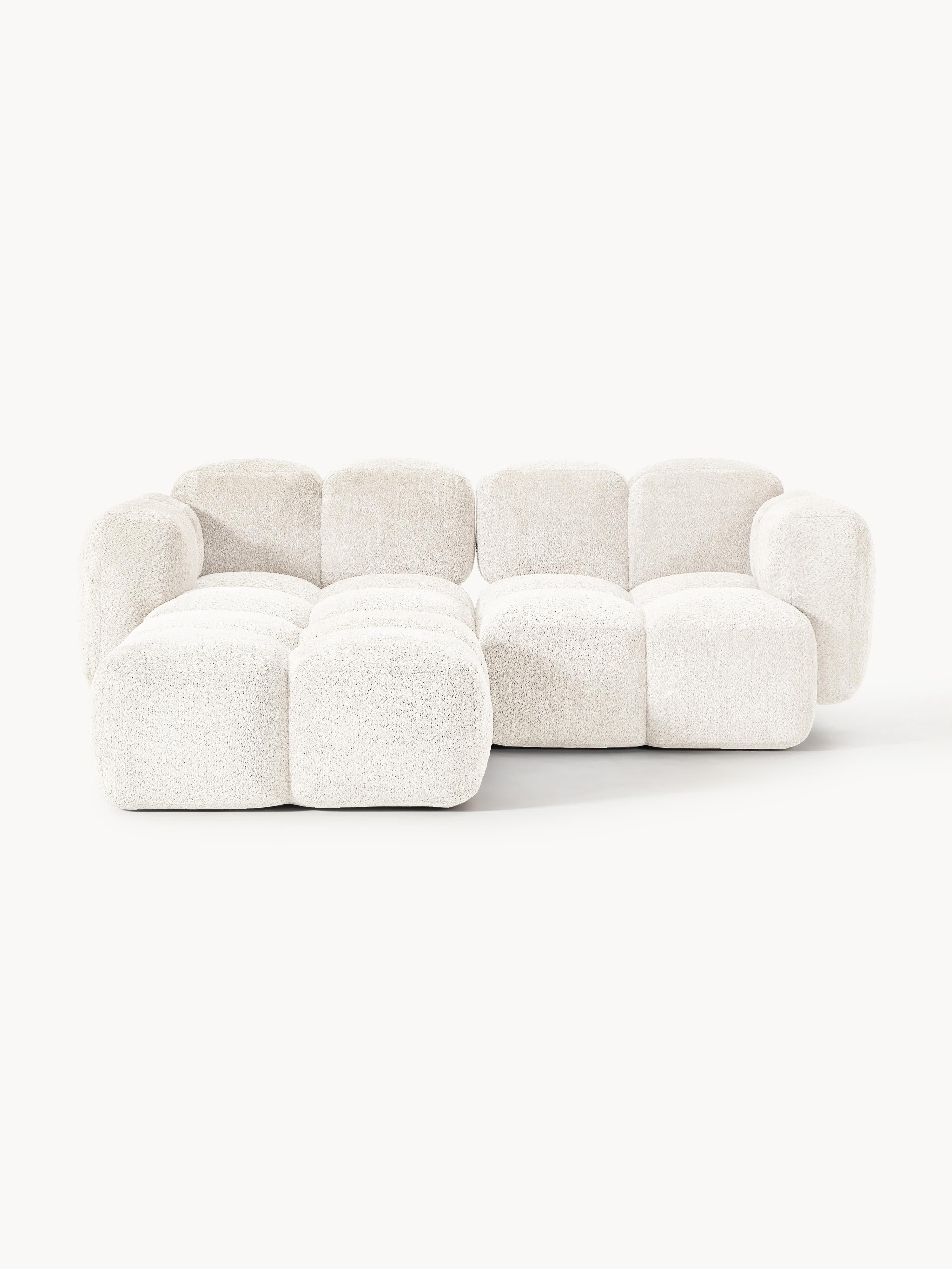 Modulares Sofa Tayla (3-Sitzer) aus Teddy-Bouclé mit Hocker (links/rechts)