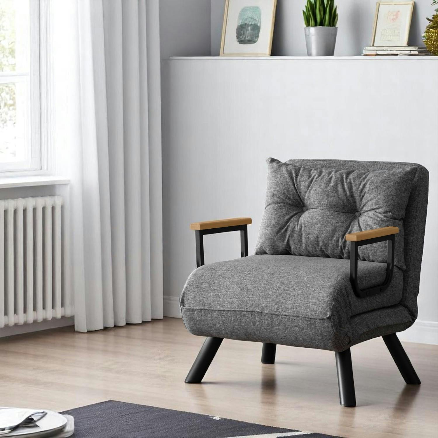 Fauteuil convertible gris clair - coussin assorti MODI