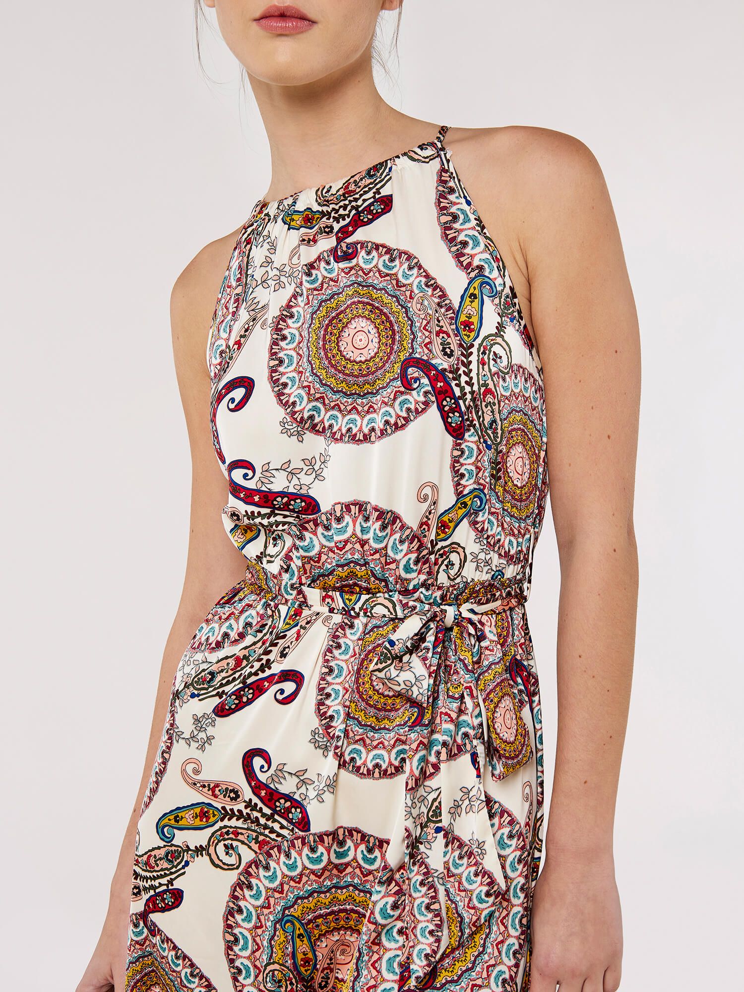 Apricot Paisley Halterneck Satin Maxi Dress
