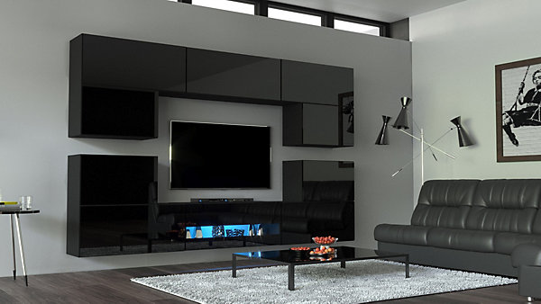 Ensemble meuble TV NEXT 37 AN37-18HG-B1 noir brillant 257 cm
