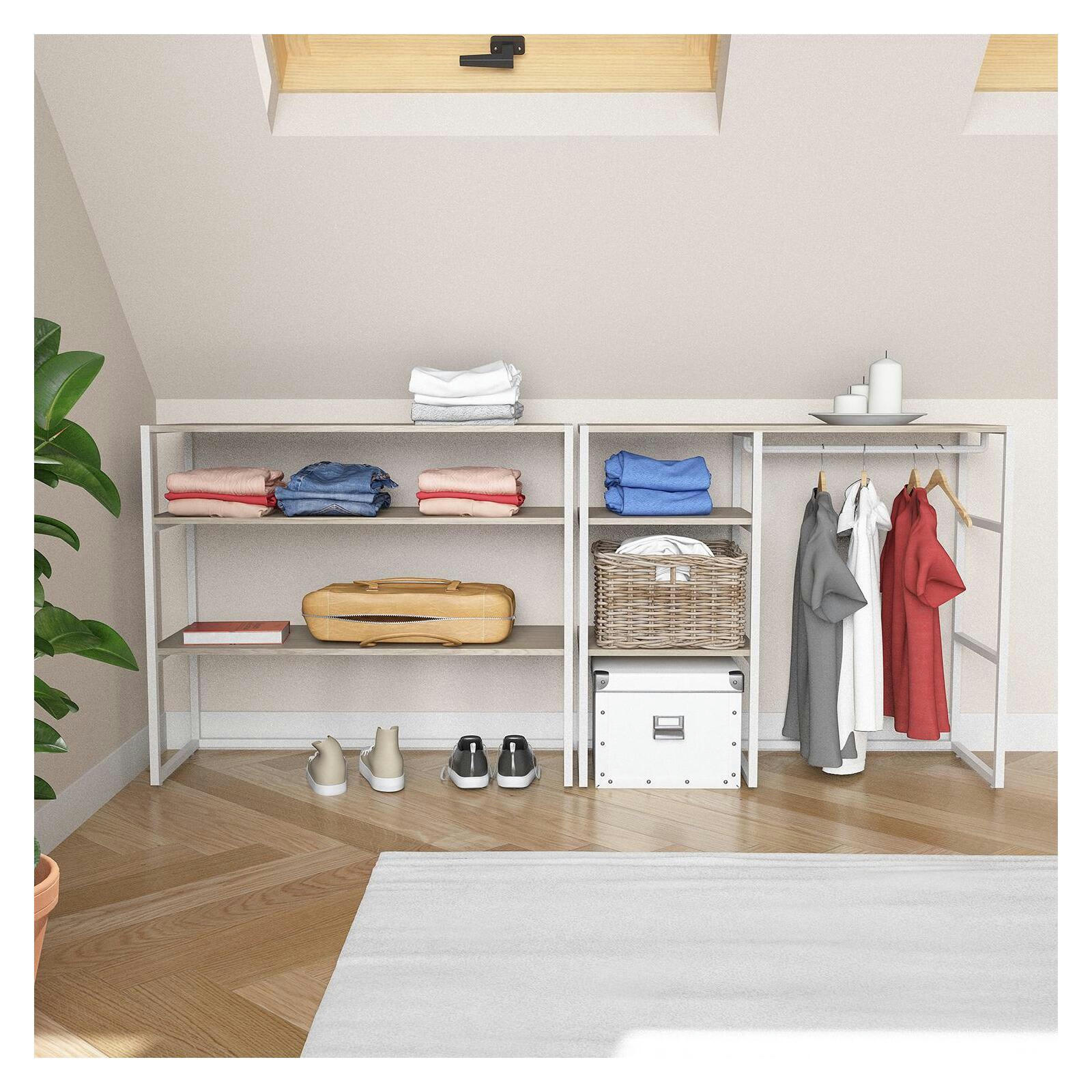 KADRA - Lot de 2 portants vêtements sous combles blanc modulables