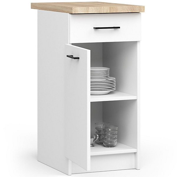 Meuble de cuisine bas AKORD S50 OLIWIA modulable Blanc 50 cm 1 porte 1 tiroir façade Blanche 2 étagères 50x46x85 cm