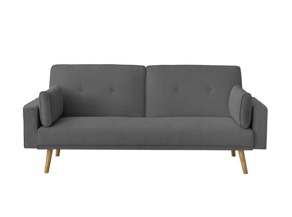 ELGA - Canapé droit convertible style scandinave en tissu gris foncé