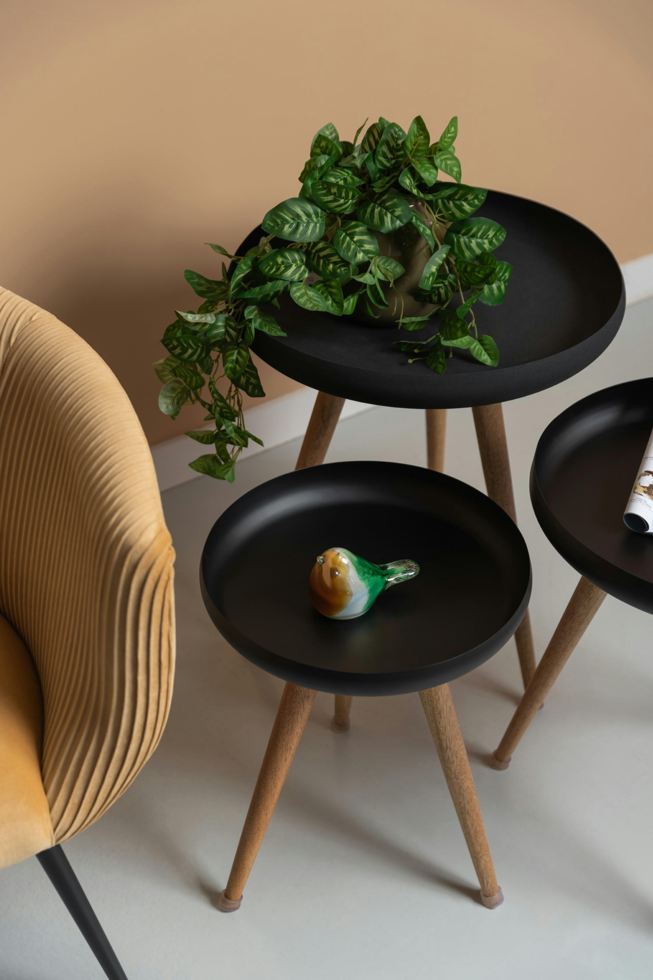 TRIPOD - Set de 3 tables d'appoint wood bois noir