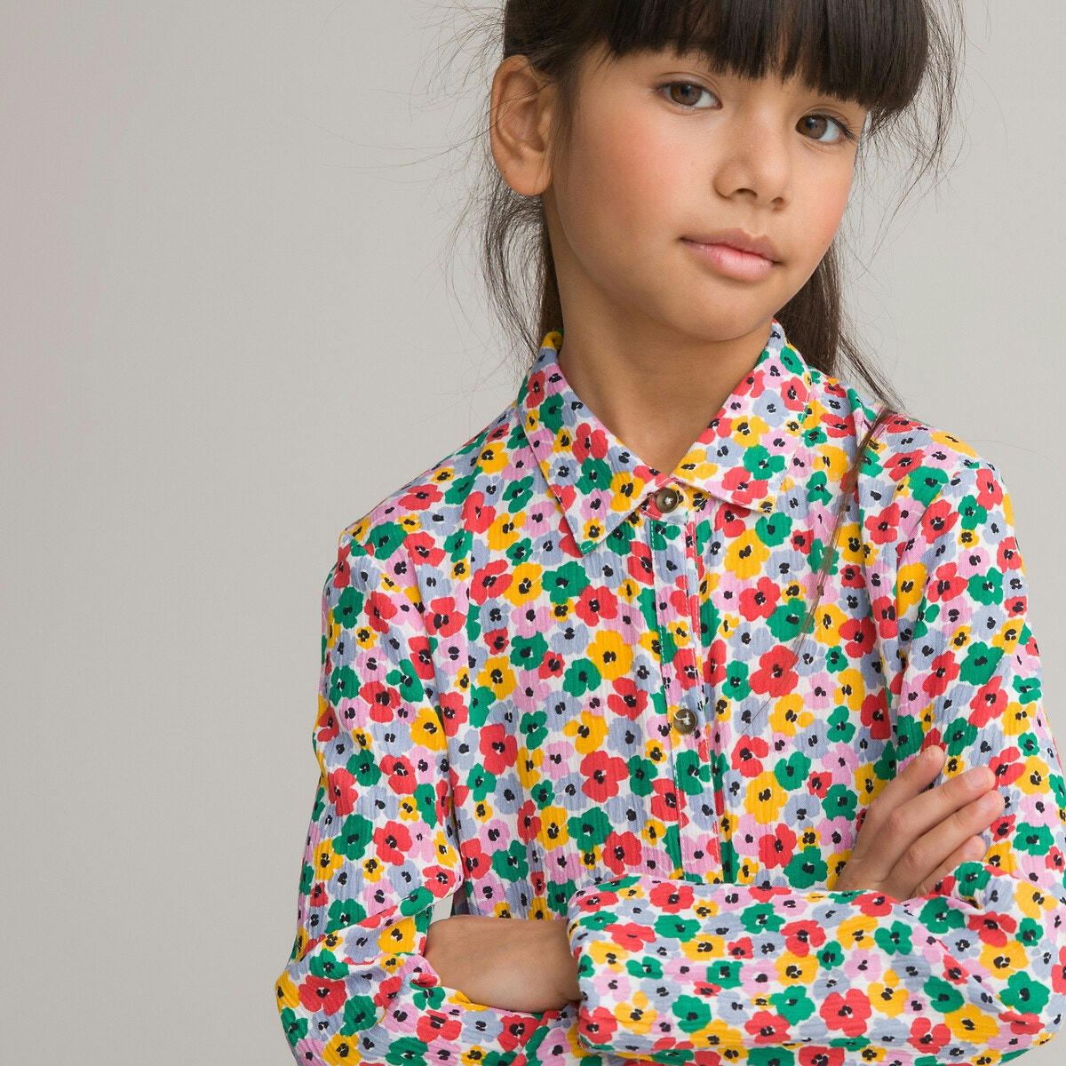 Robe manches longues, imprimé fleurs multicolores