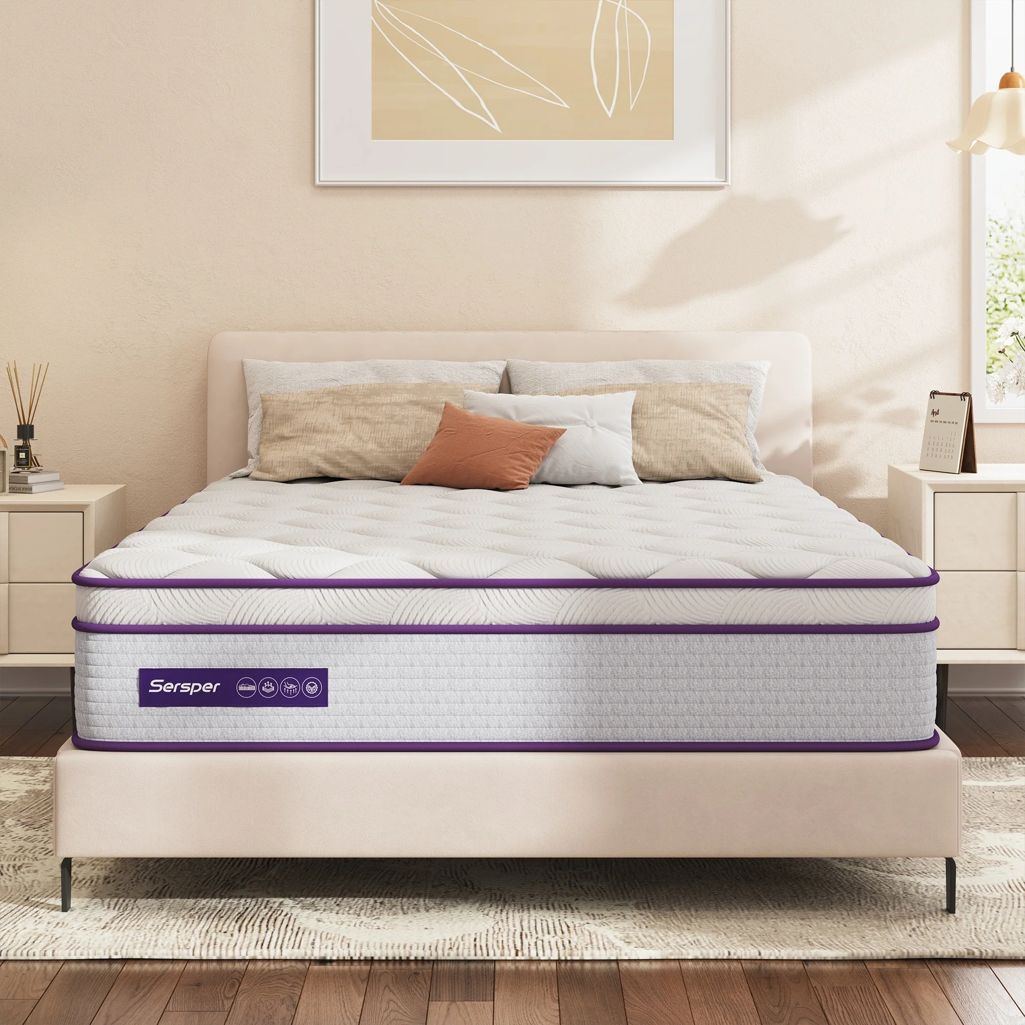 Sersper 12 Inch Hybrid Mattress with Memory Foam & Heavier Coils - Ergonomic Design for Pressure Relief - Medium Firm Feel