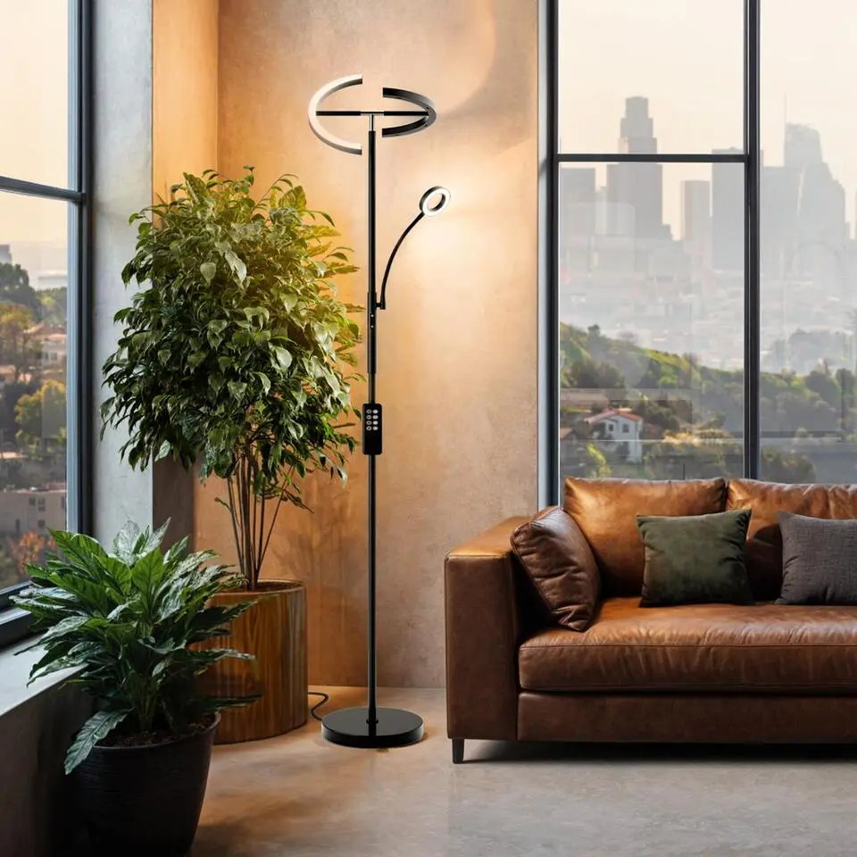 tectake Vloerlamp Auralis LED 20W, leeslamp, dimbaar, Zwart