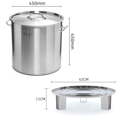 SOGA 50L Stainless Steel Stock Pot with One Steamer Rack Insert Stockpot Tray