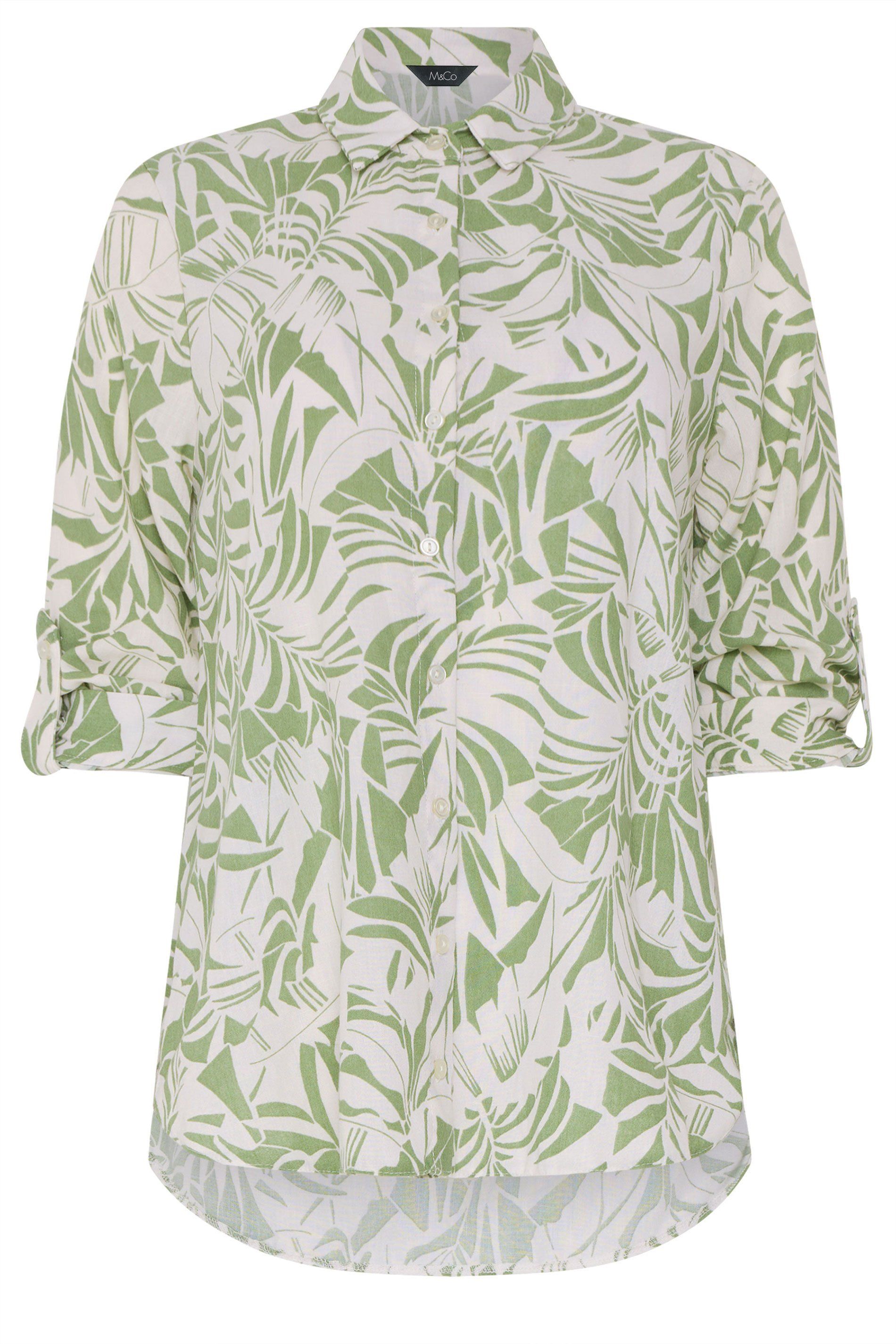 M&Co Leaf Print Tab Sleeve Shirt