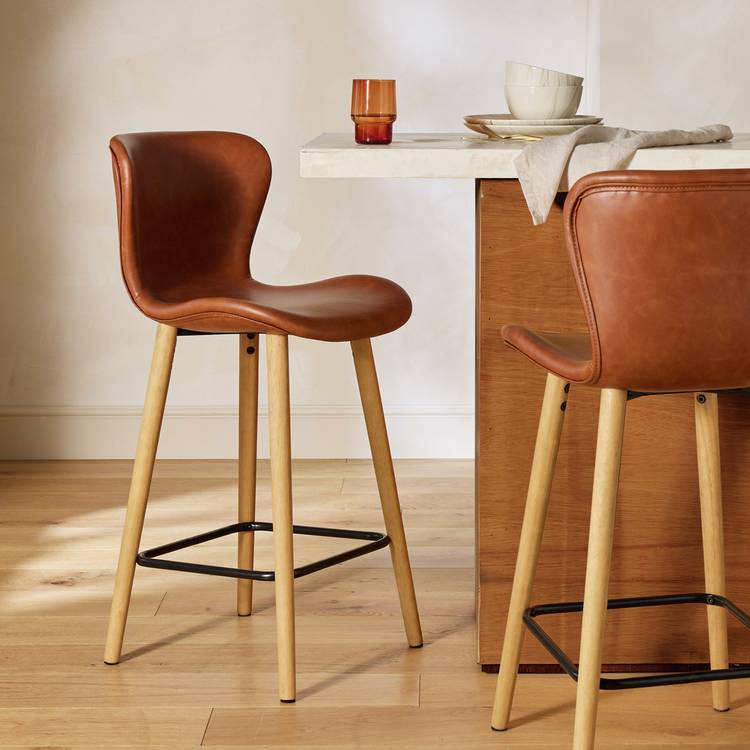 Habitat Etta Pair of Faux Leather Bar Stool - Brown