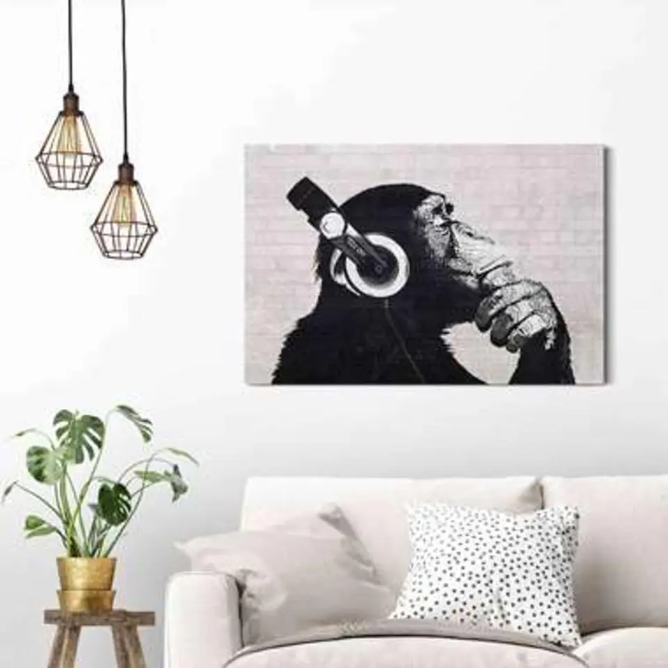 Schilderij The Chimp - stereo - 60 x 90 - Zwart
