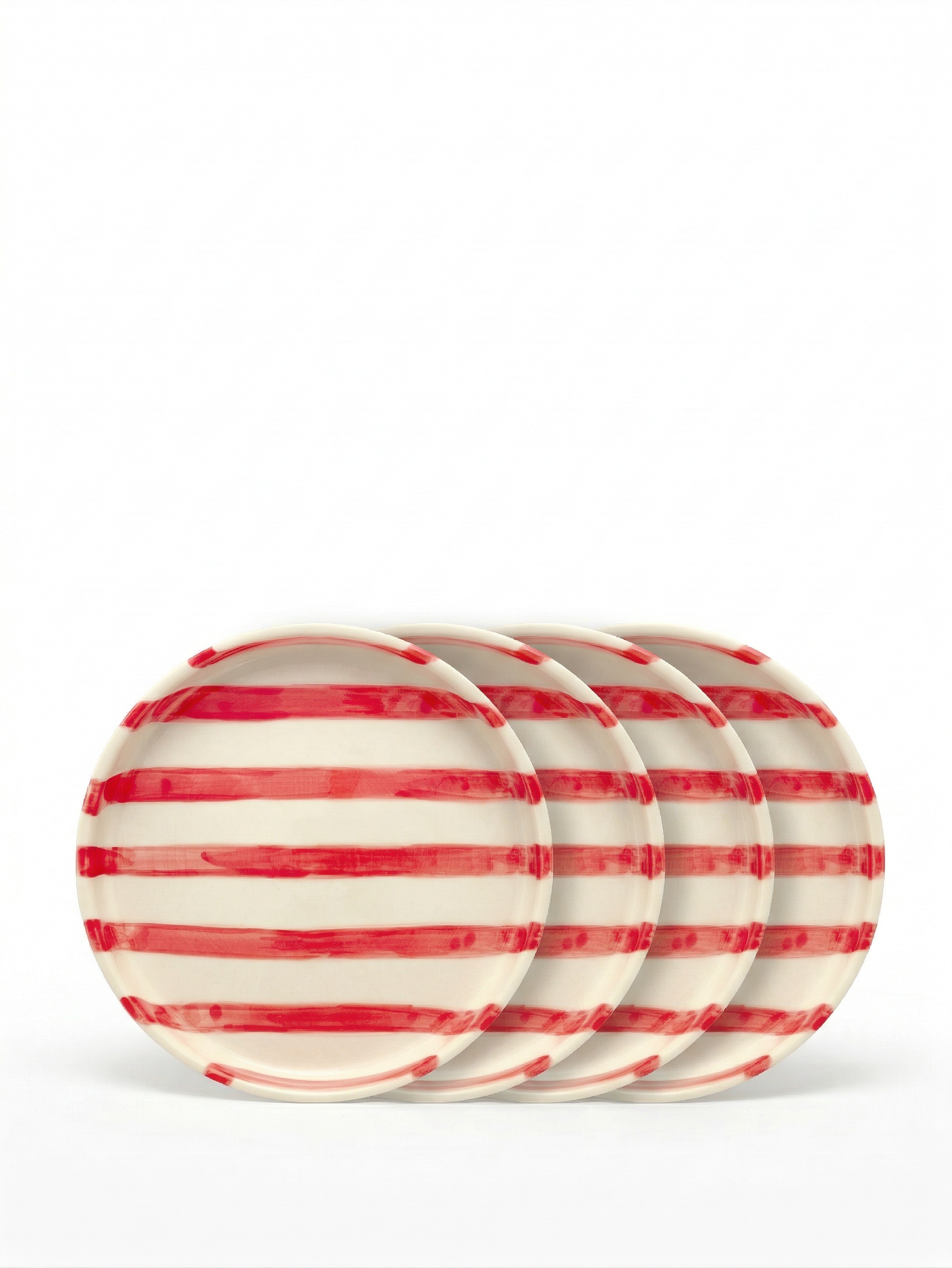 vtwonen - Gebaksbord - Strepen - Rood - Keramiek - 13cm - Set van 4