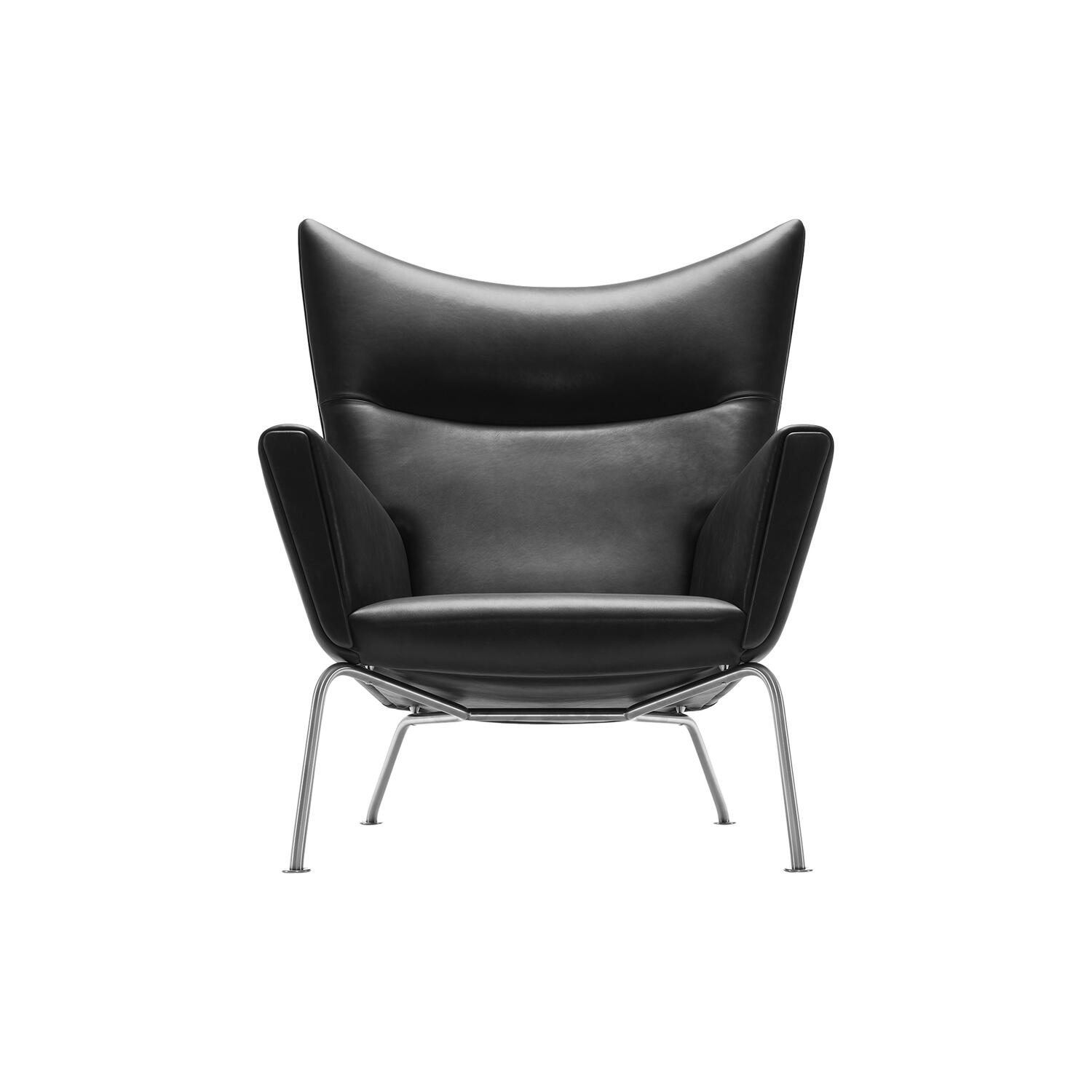 CH445 Wing Chair loungestol, sort/rustfrit st&aring;l