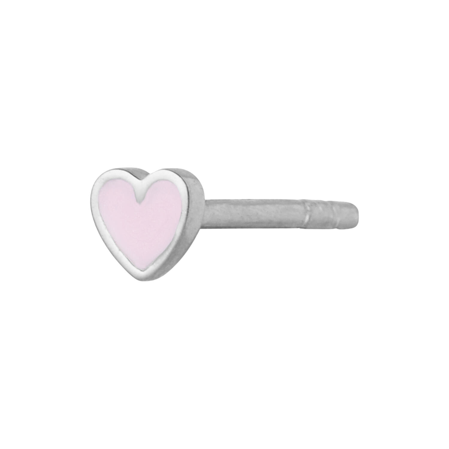 Petit Love Heart Light Pink Enamel Single, silver