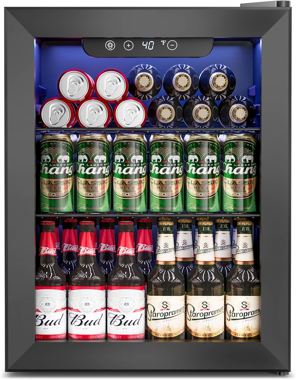 Feelfunn 1.7 Cu.Ft Beverage Refrigerator Cooler - 68 Can Mini Fridge Glass Door for Drink Soda Beer Wine - Small Refrigerator for Bedroom Office Home Dorm Bar, Black