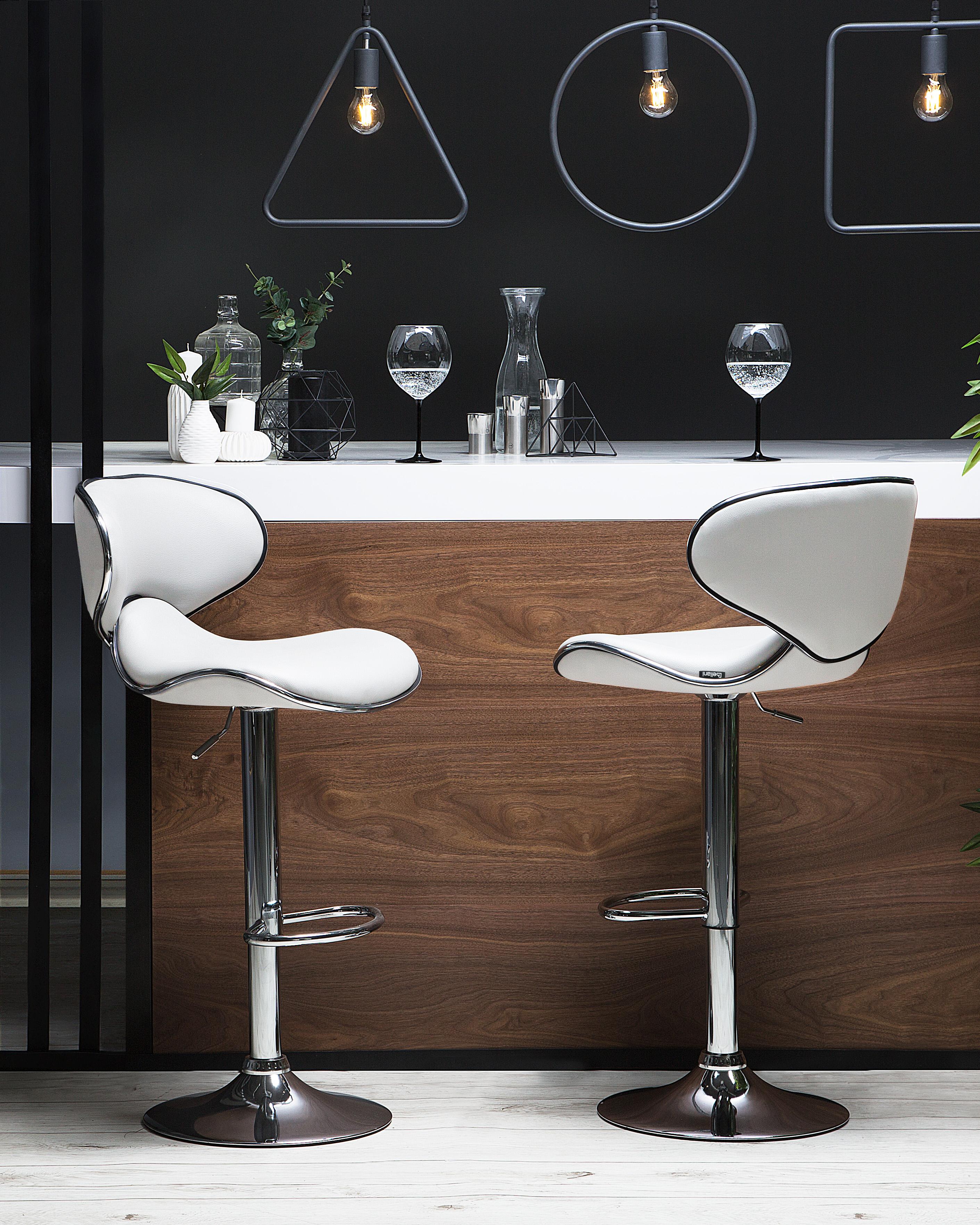 Set of 2 Bar Chairs CONWAY Faux Leather Swivel White