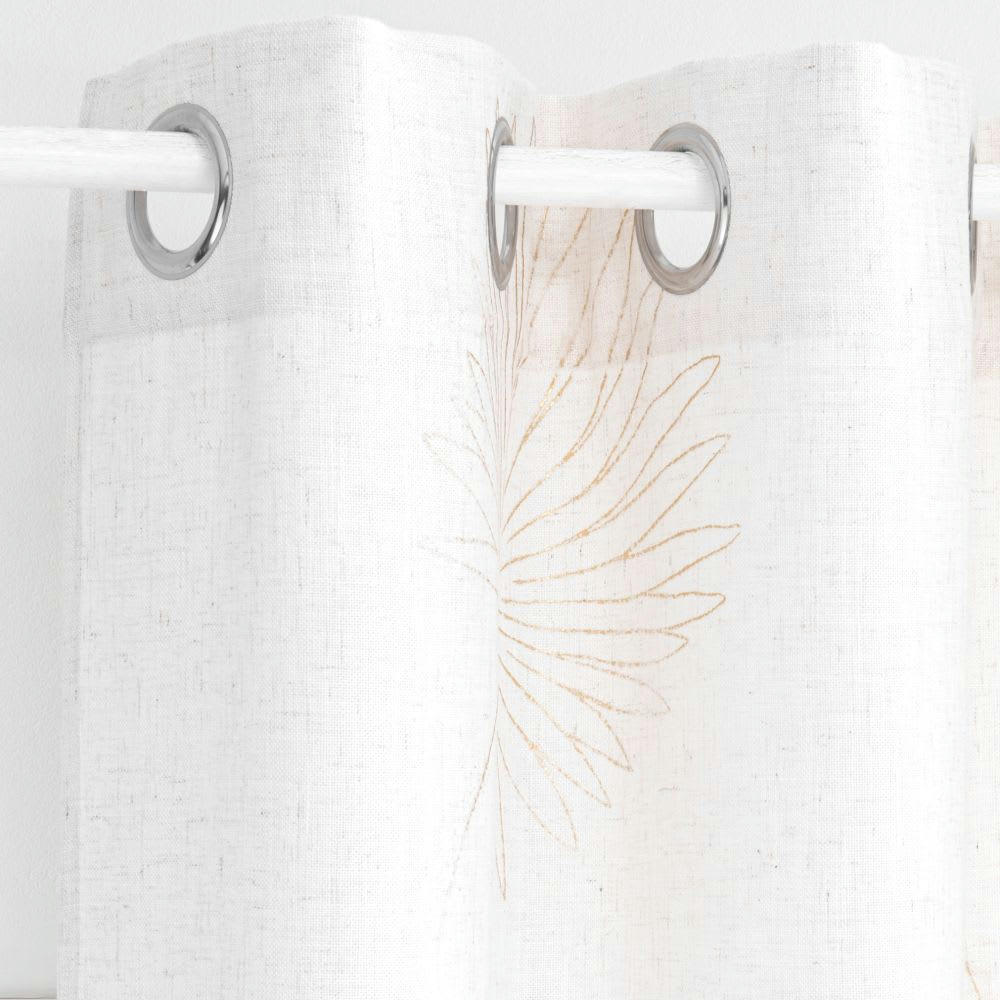 - Rideau à oeillets beige motif floral doré à l'unité 140x250