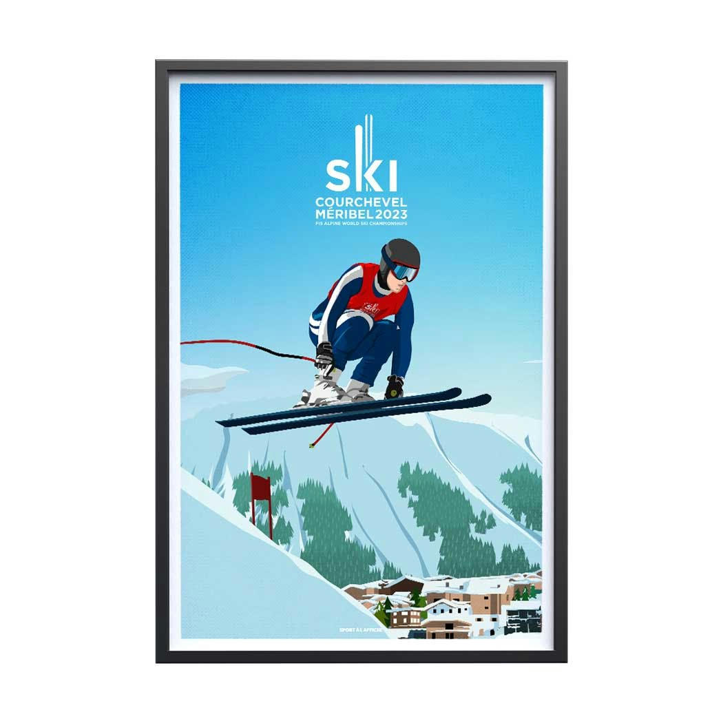 SKI - Affiche Ski - Courchevel Méribel 2023 Skieur Saut 30x40cm