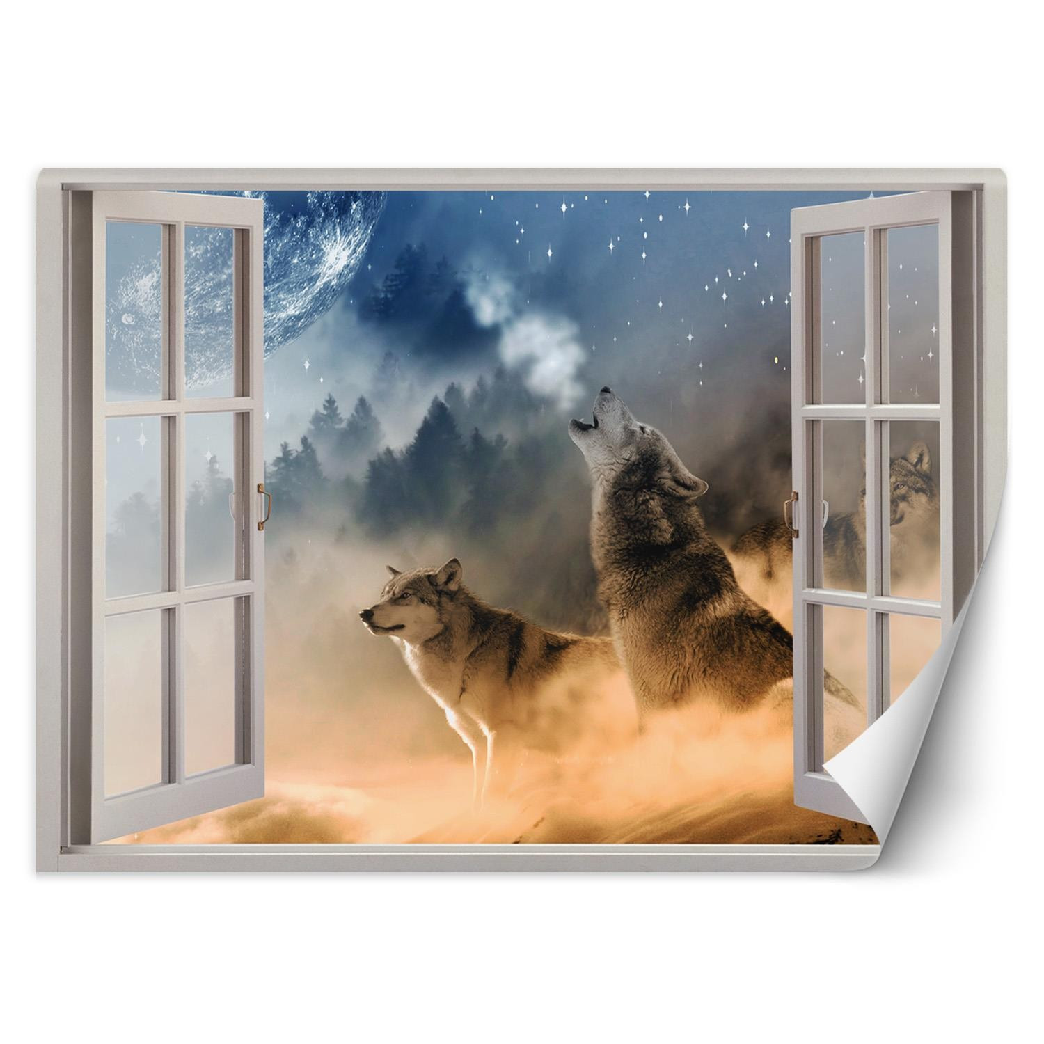 Feeby Fototapeta, Okno wilki las we mgle 140x100