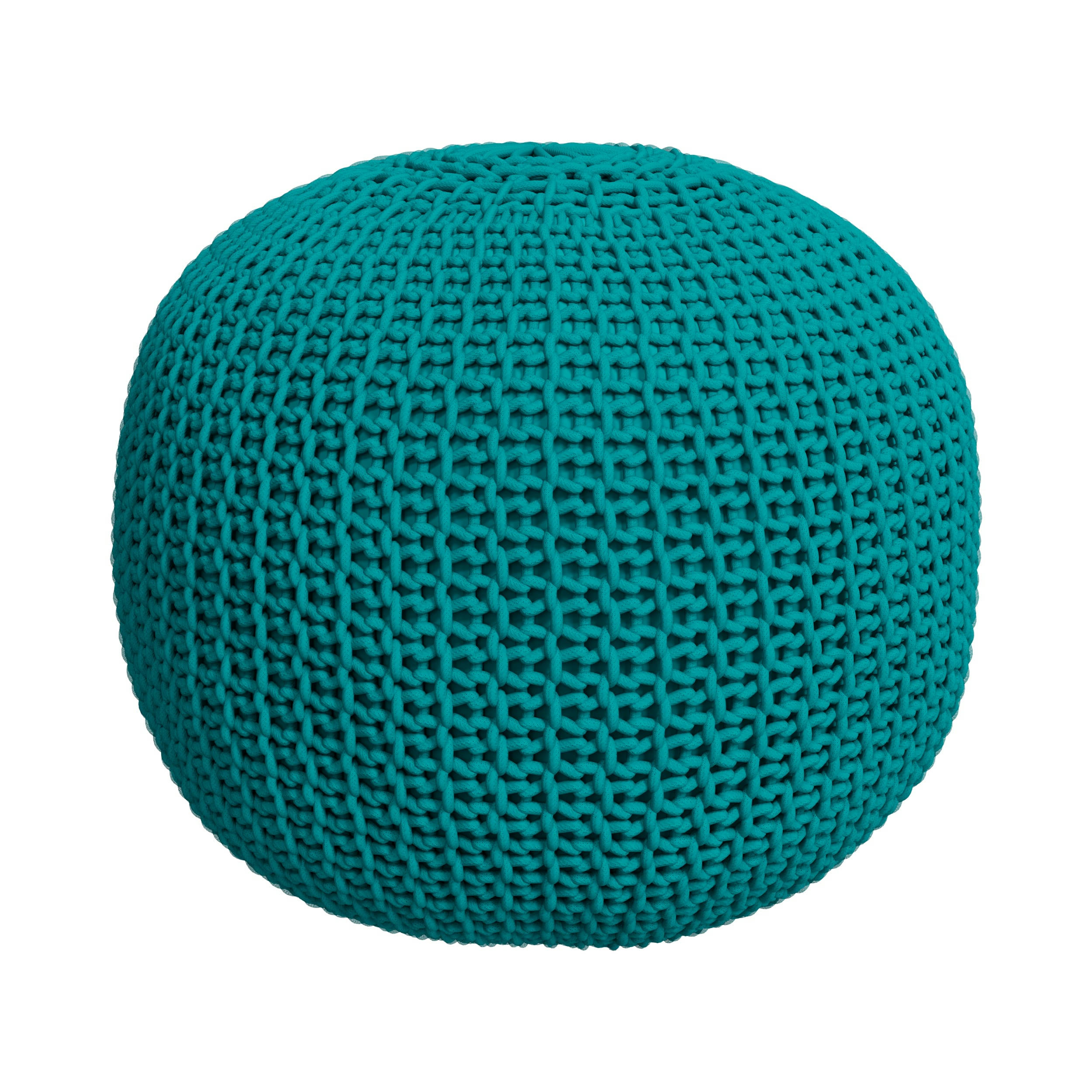 ELISA - Pouf tricot rond en coton bleu D40 cm