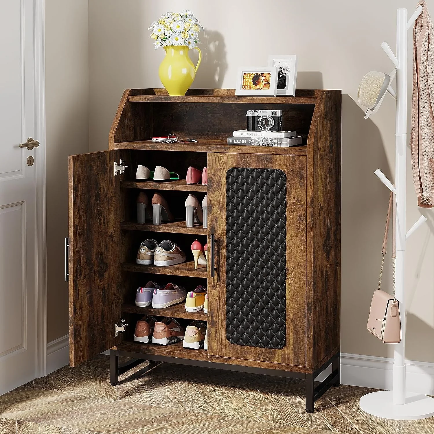 Shoe Cabinet with Doors, 20 Pairs Entryway Shoe Storage Cabinet - 7-tier