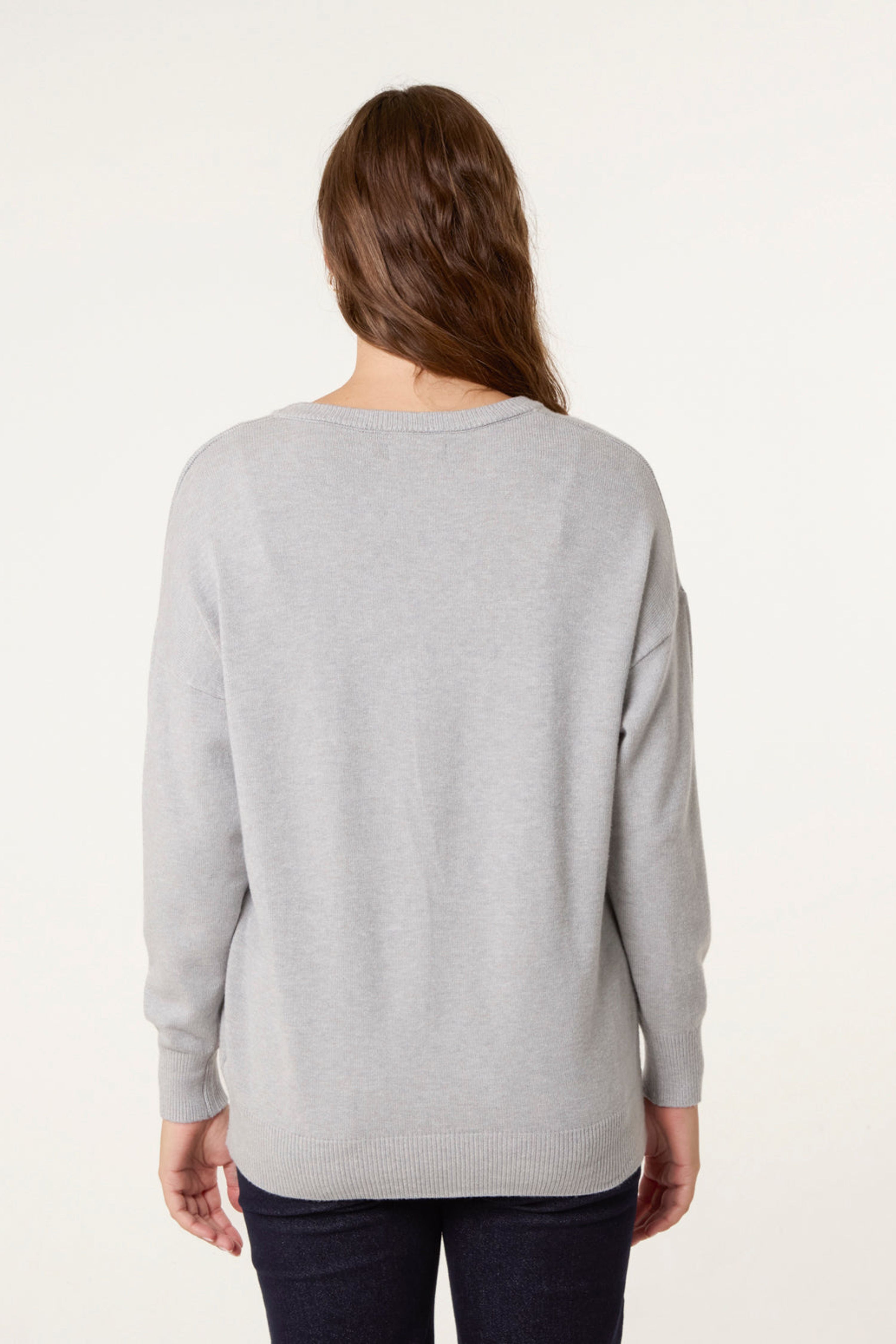 Blue Vanilla Light Grey Round Neck Jumper