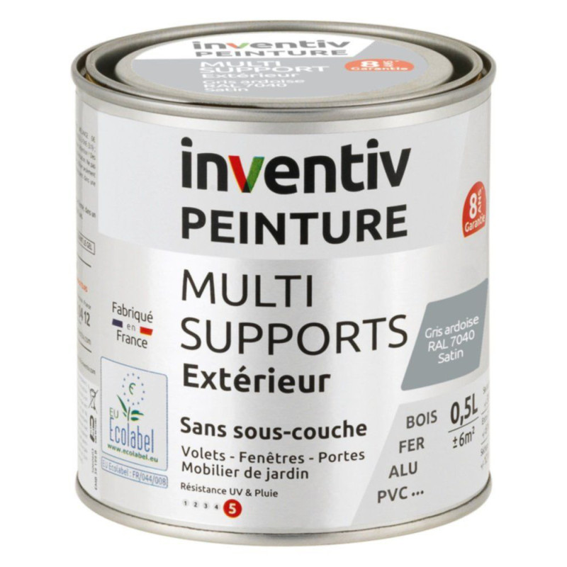 Peinture multi-supports gris ardoise satiné 0,5 L INVENTIV