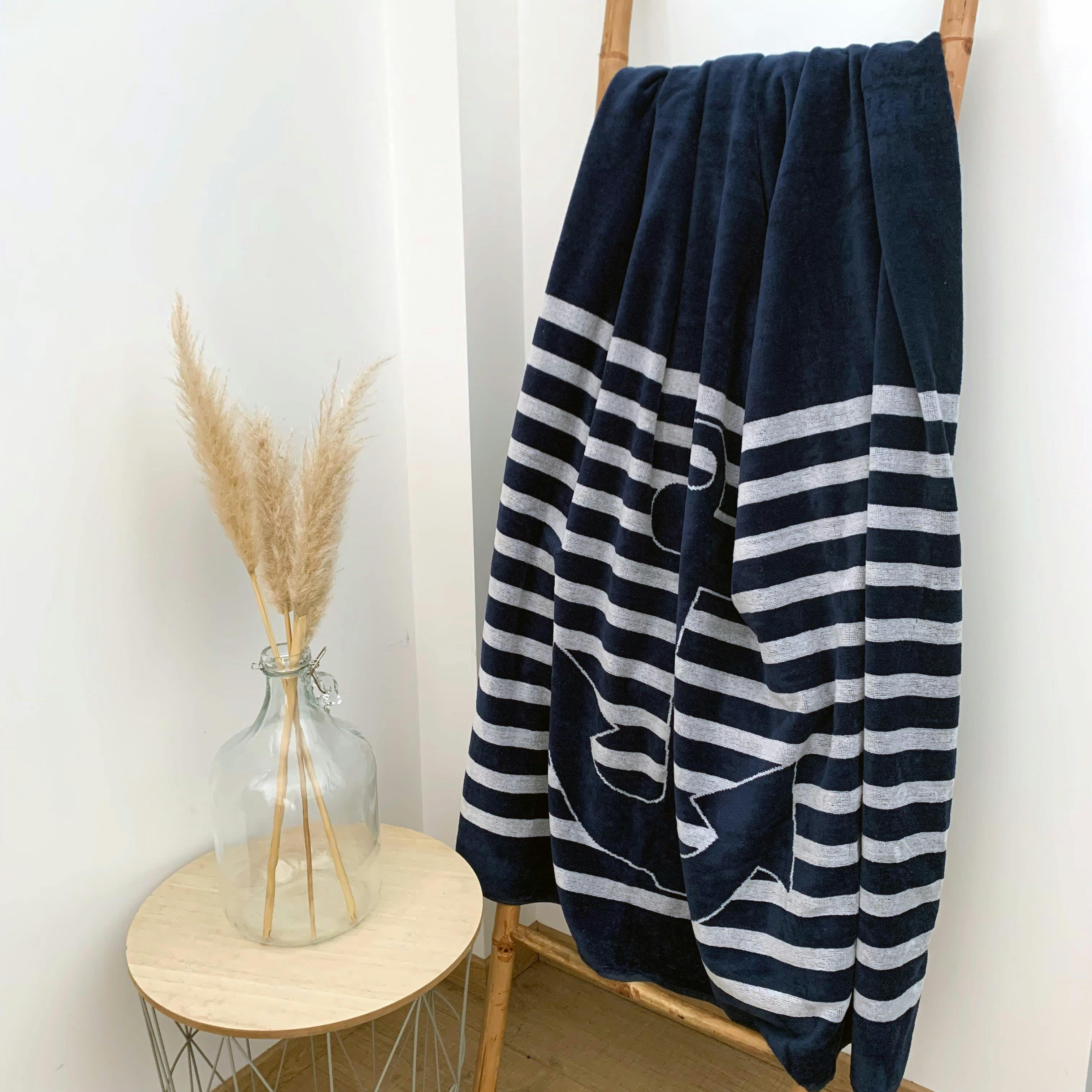 PLAGE - Serviette de plage éponge velours Jacquard Skipper 140x200 420g/m²