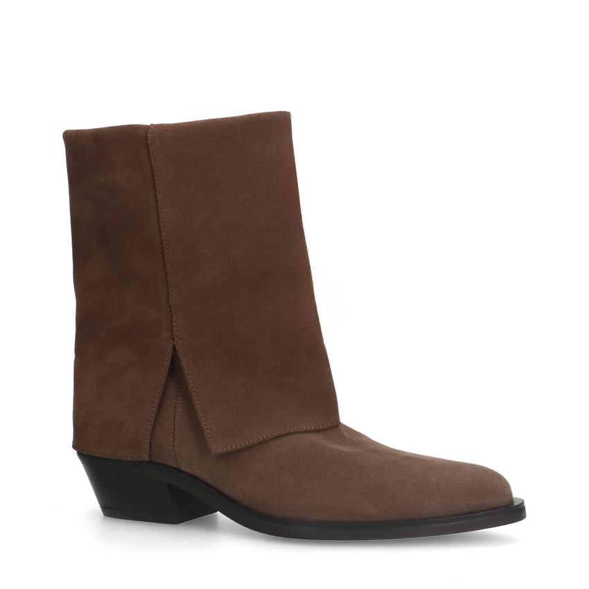 Manfield Taupe suède cowboy laarzen met flap