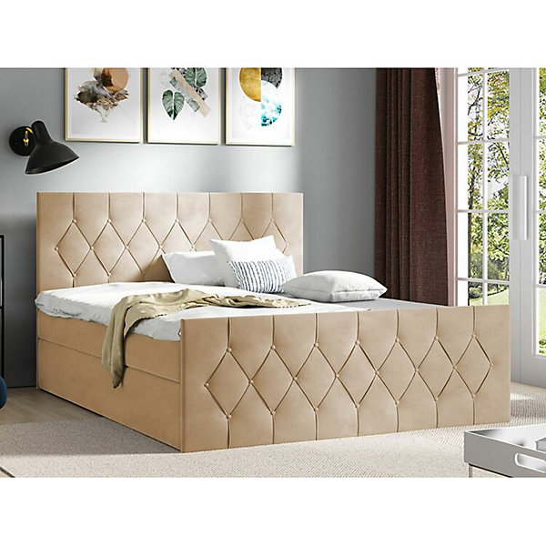 Lit continental Baltimore 161, Double, Brun clair, Tissu, Disponible