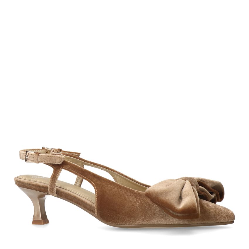 Manfield Taupe velours slingbacks met strik