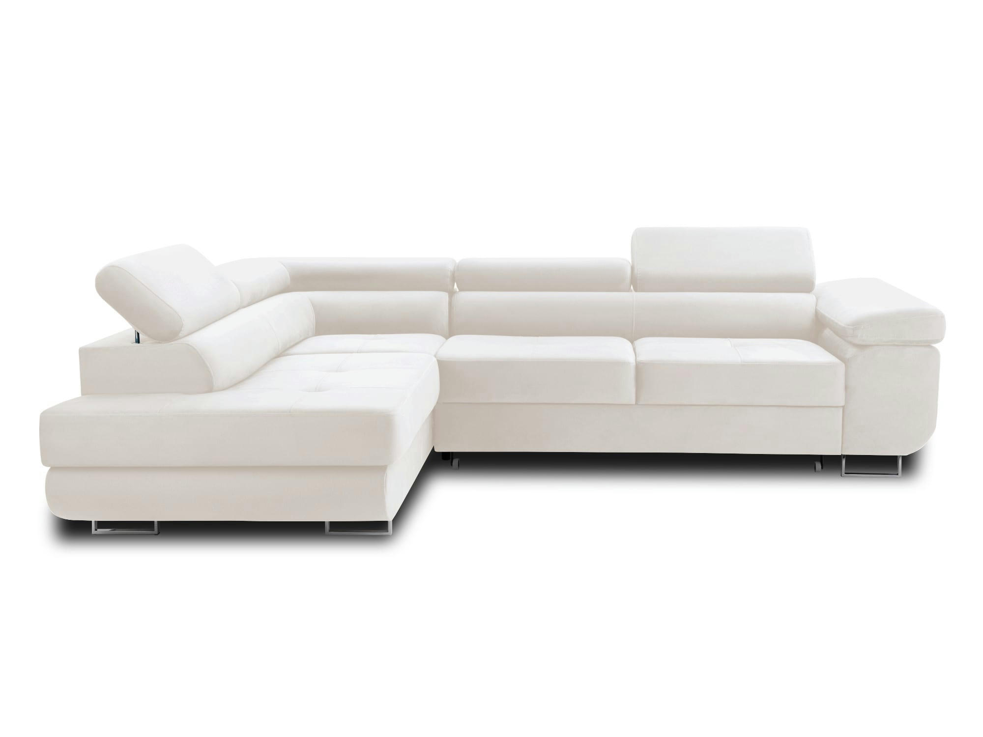 PABLO - Canapé d'angle gauche convertible 5 places en velours beige