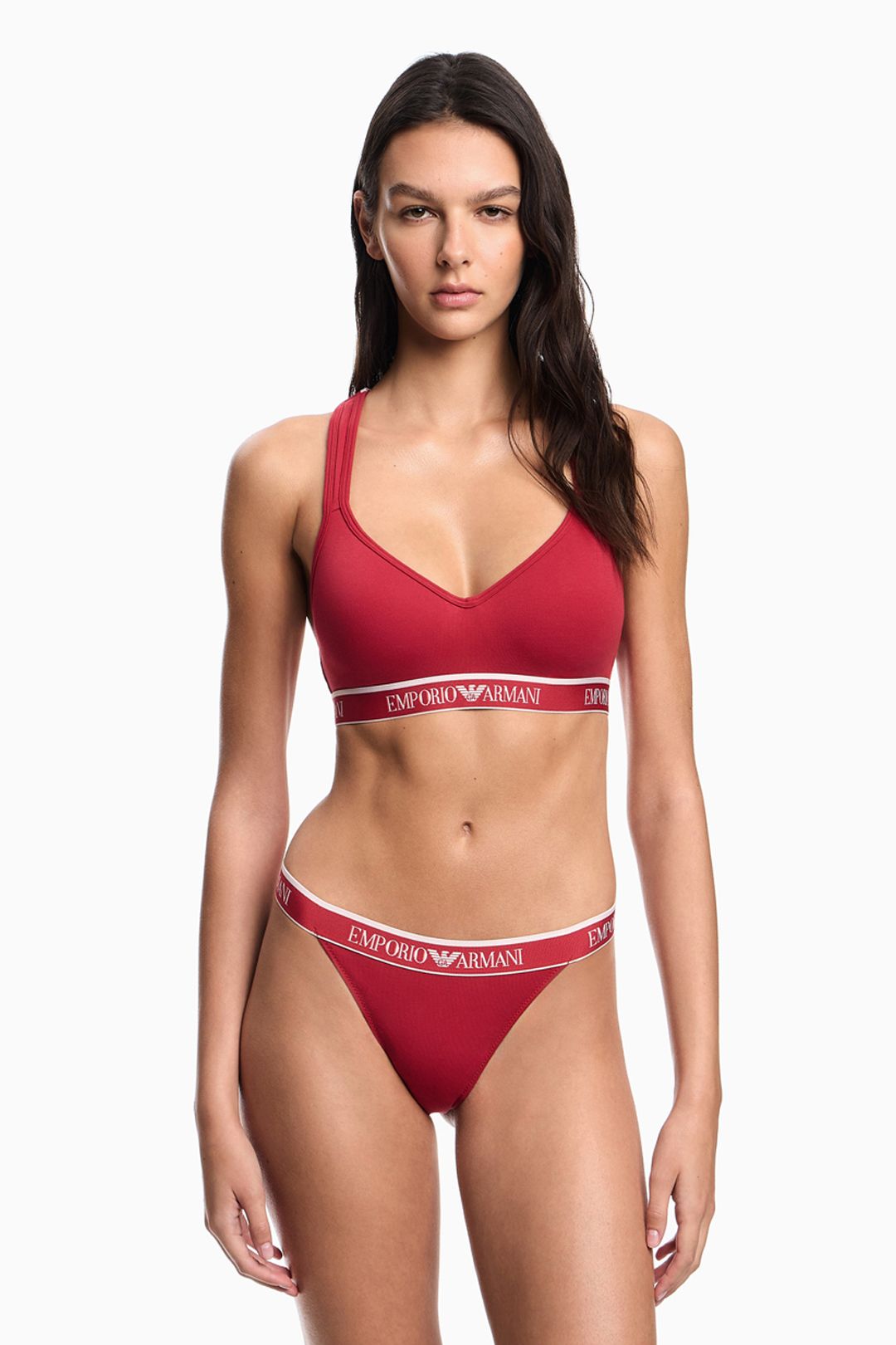 Emporio Armani Iconic Logoband Padded Bralette Bra Red