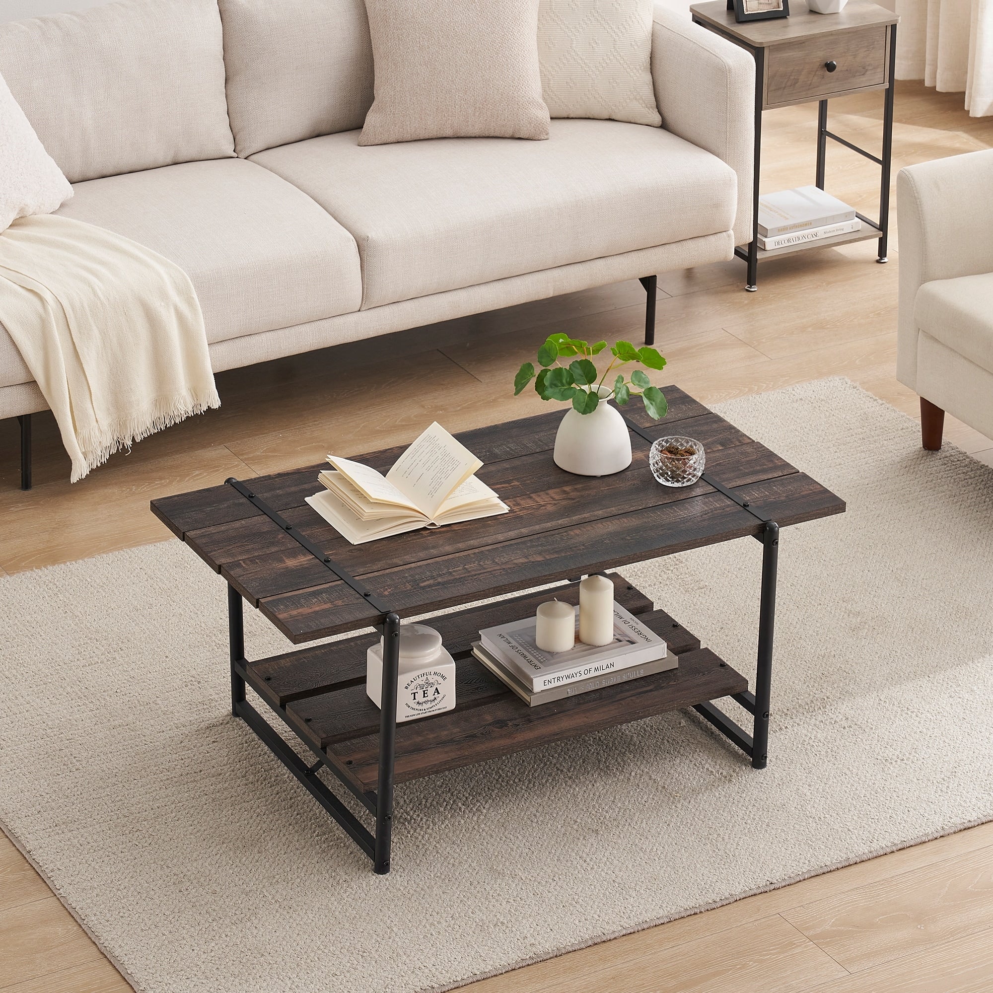 41 Large Wood Coffee Table with Storage Shelf