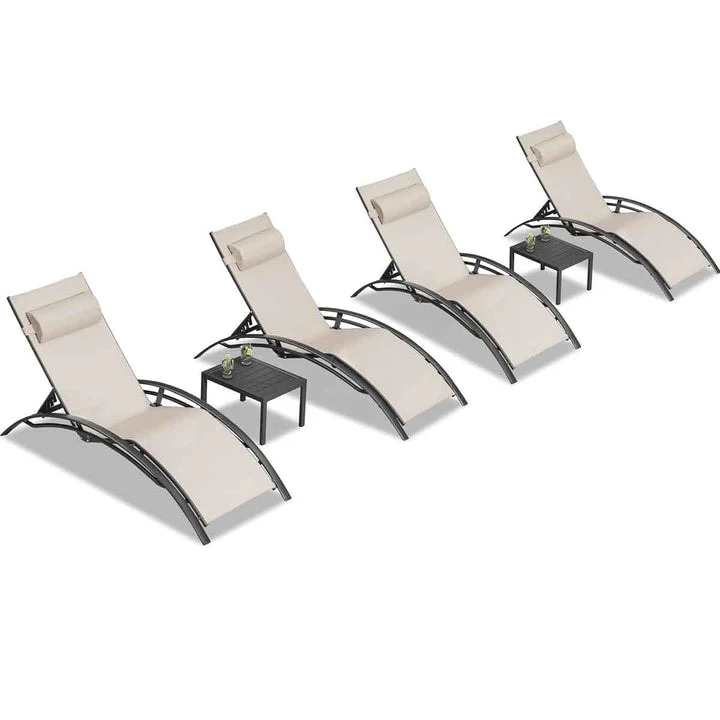 PURPLE LEAF Patio Chaise Lounge Set Outdoor Beach Pool Sunbathing Lawn Outside Chairs with Side Table Included