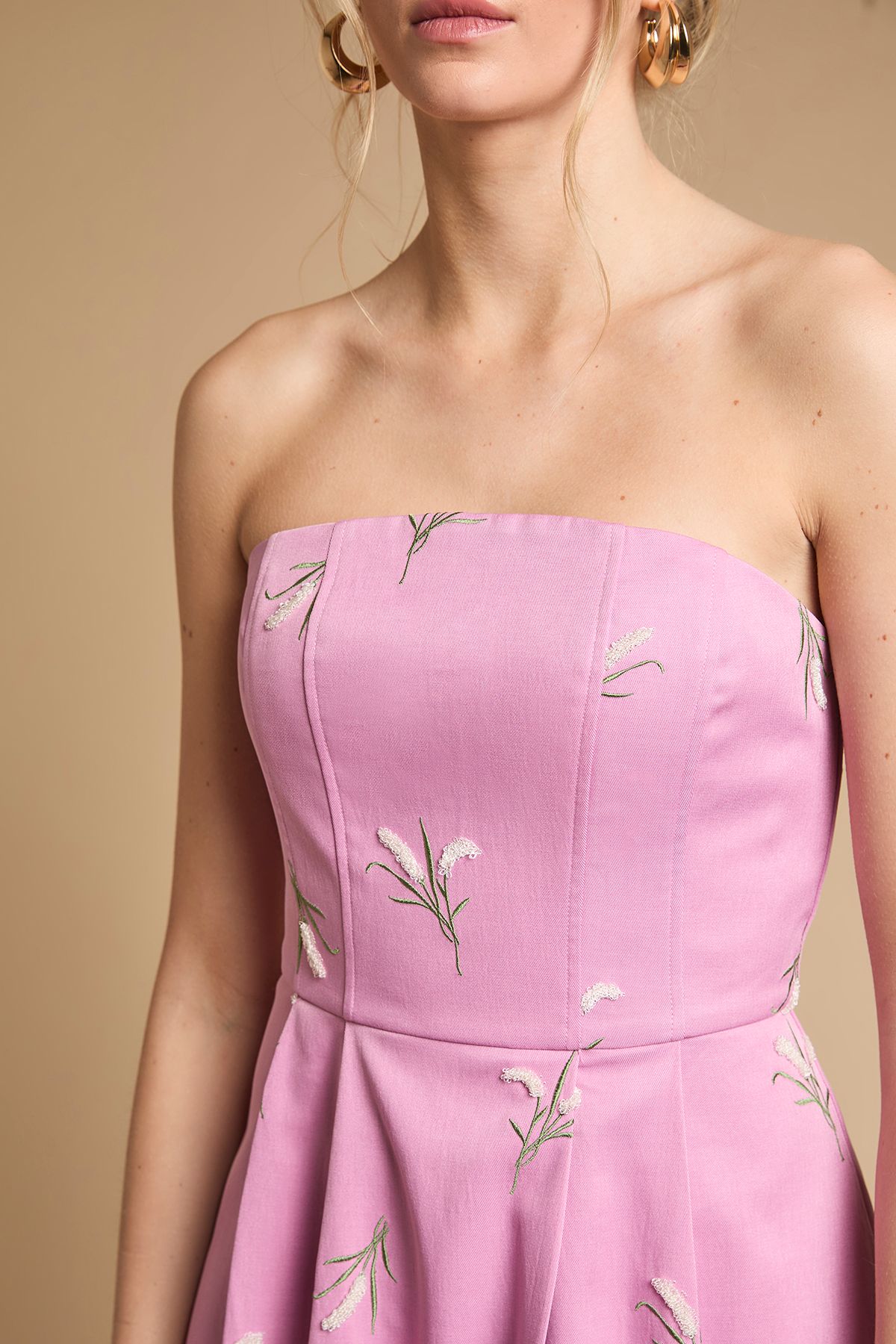 Oasis Embroidered Strapless Sweetheart Midi Dress