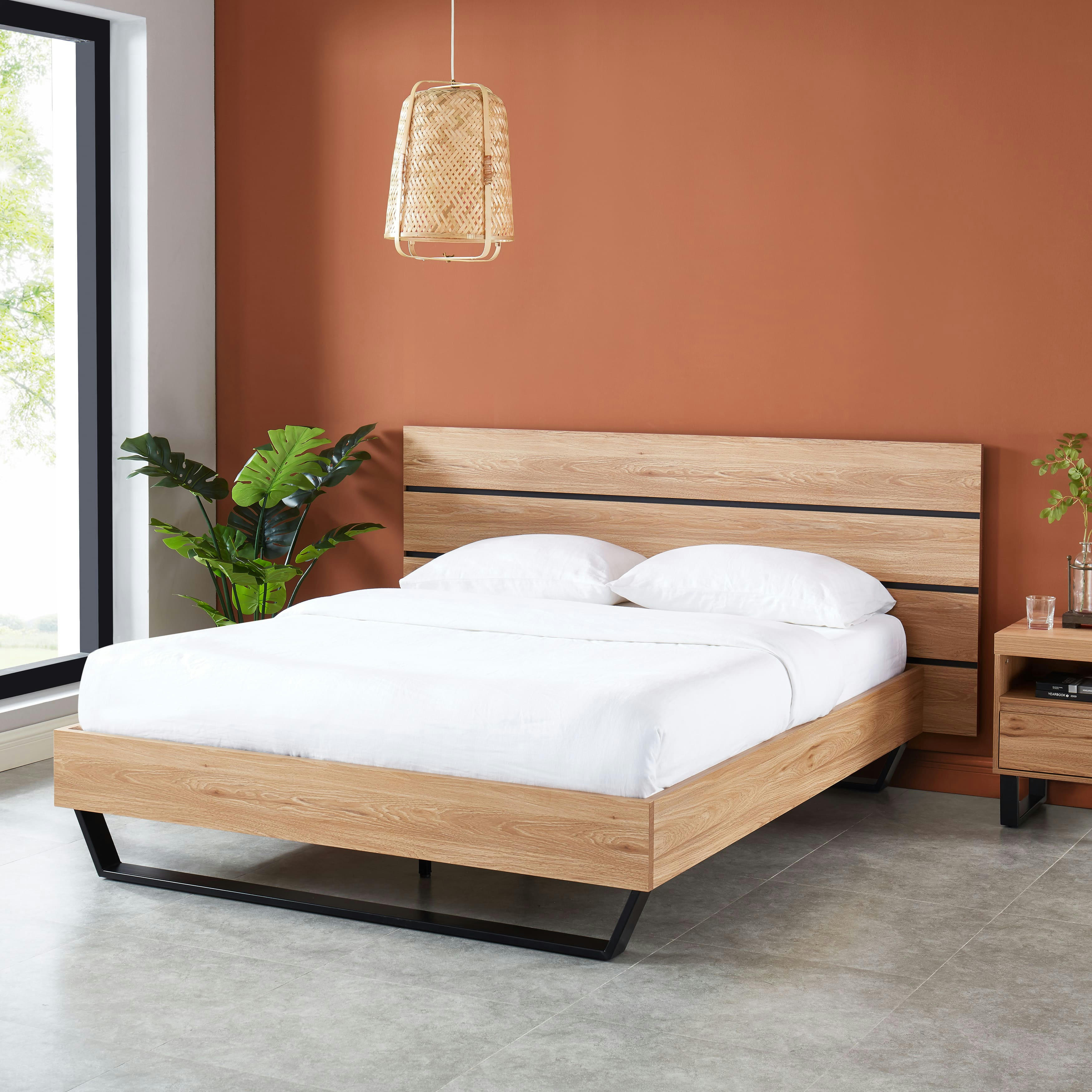FELIX - Lit   effet chêne et métal noir  140x190 sommier inclus
